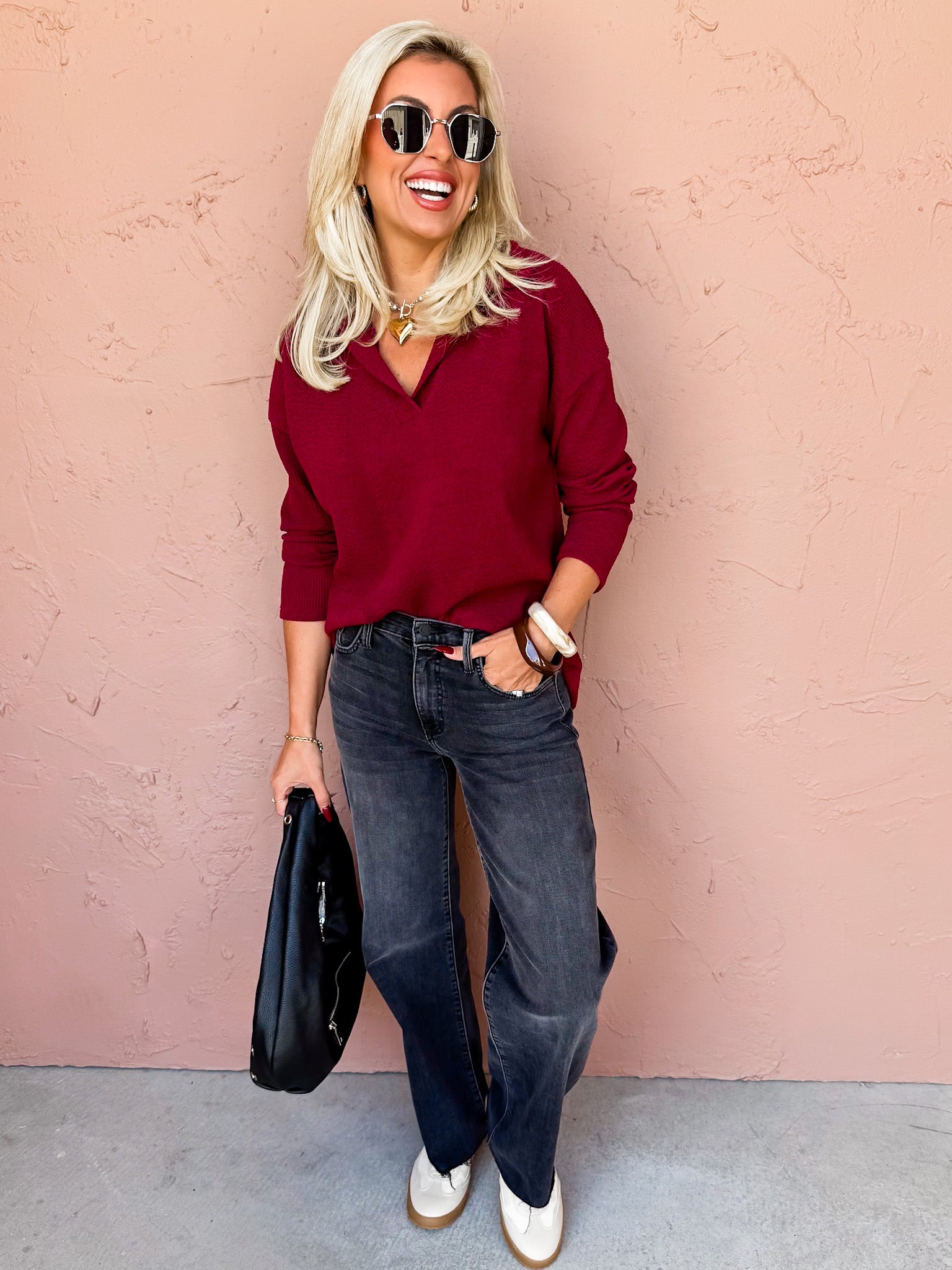 The Icon Knit Polo Sweater-Burgundy