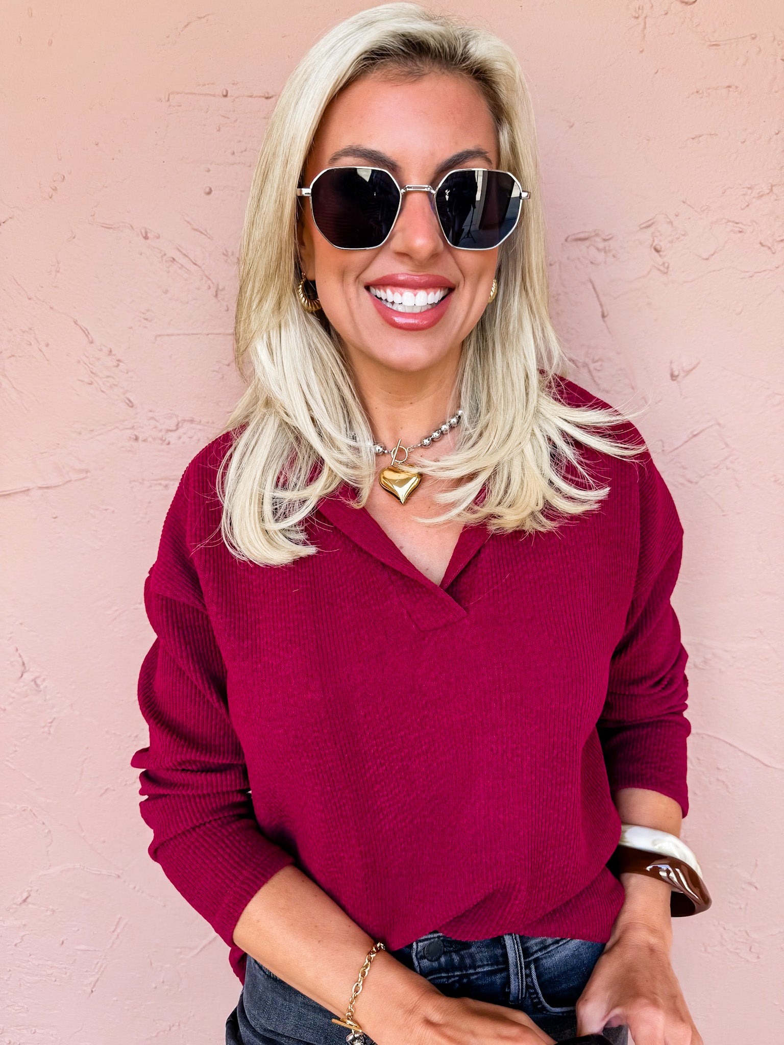 The Icon Knit Polo Sweater-Burgundy