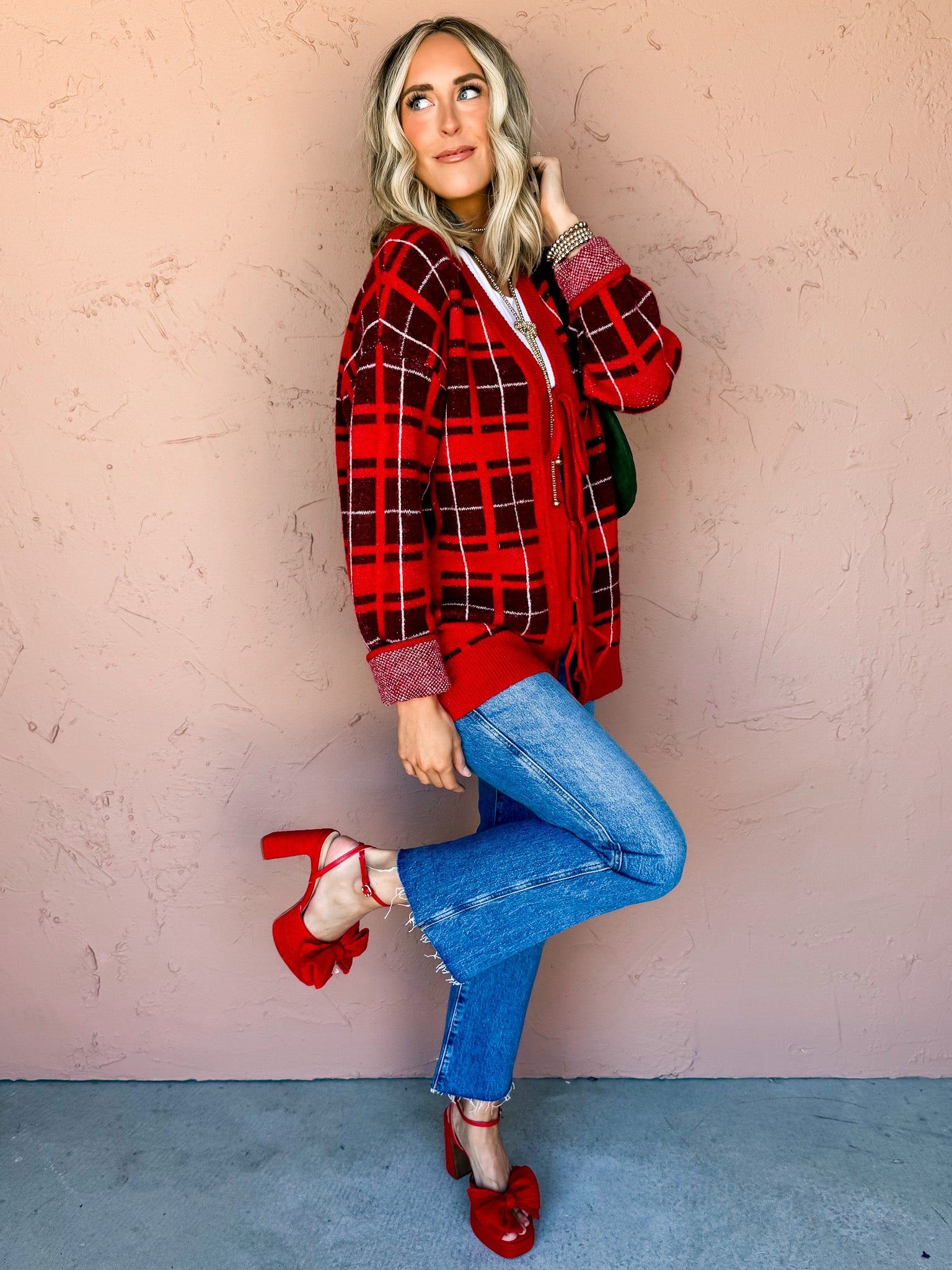 Ashwood Plaid Tie Front Cardigan