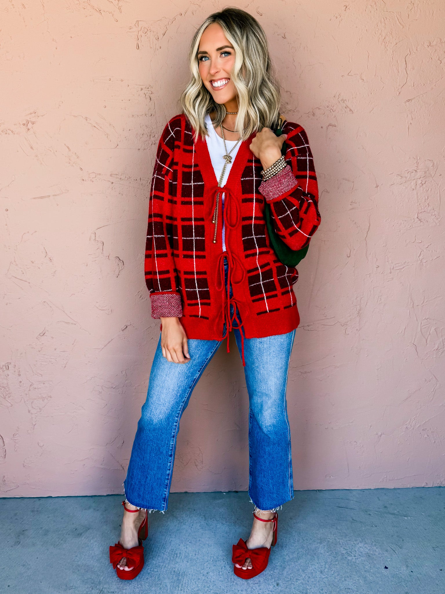 Ashwood Plaid Tie Front Cardigan