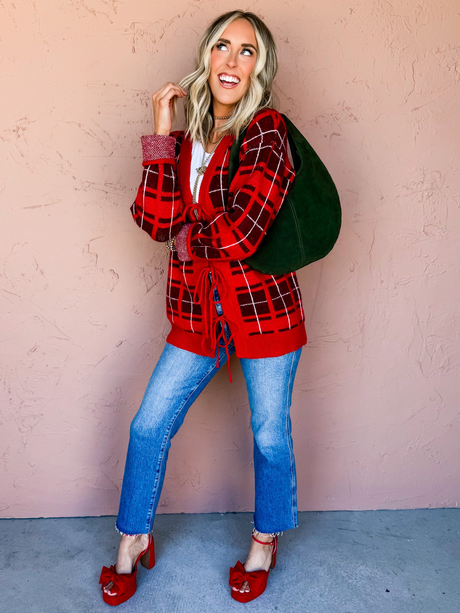 Ashwood Plaid Tie Front Cardigan