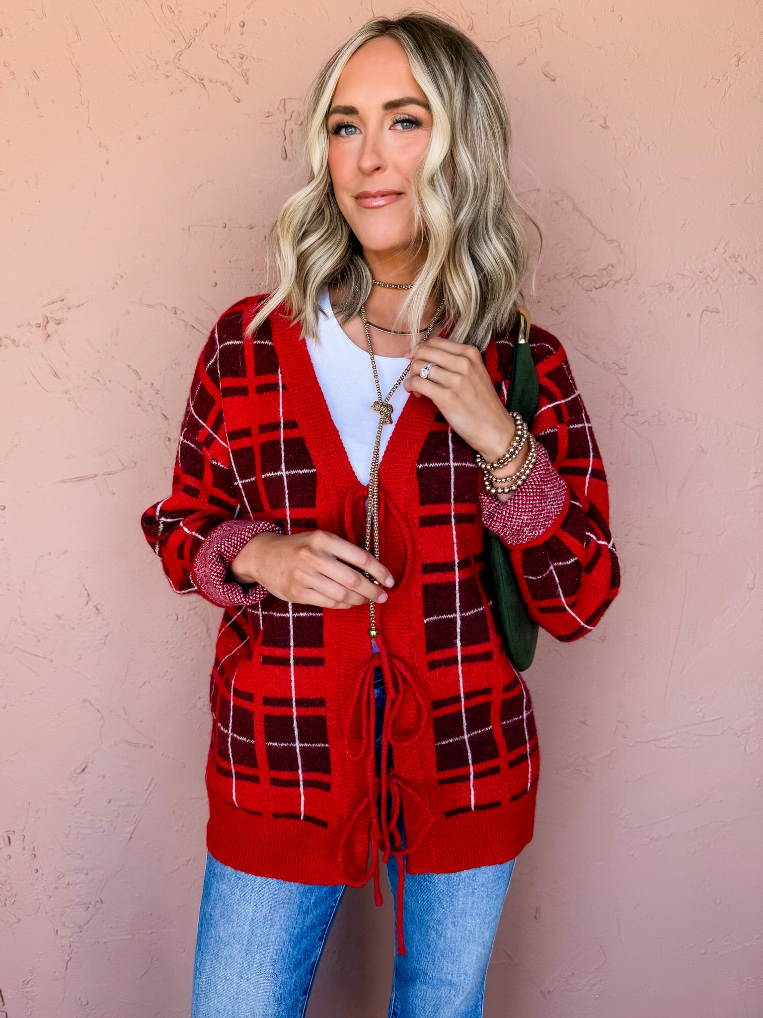 Ashwood Plaid Tie Front Cardigan