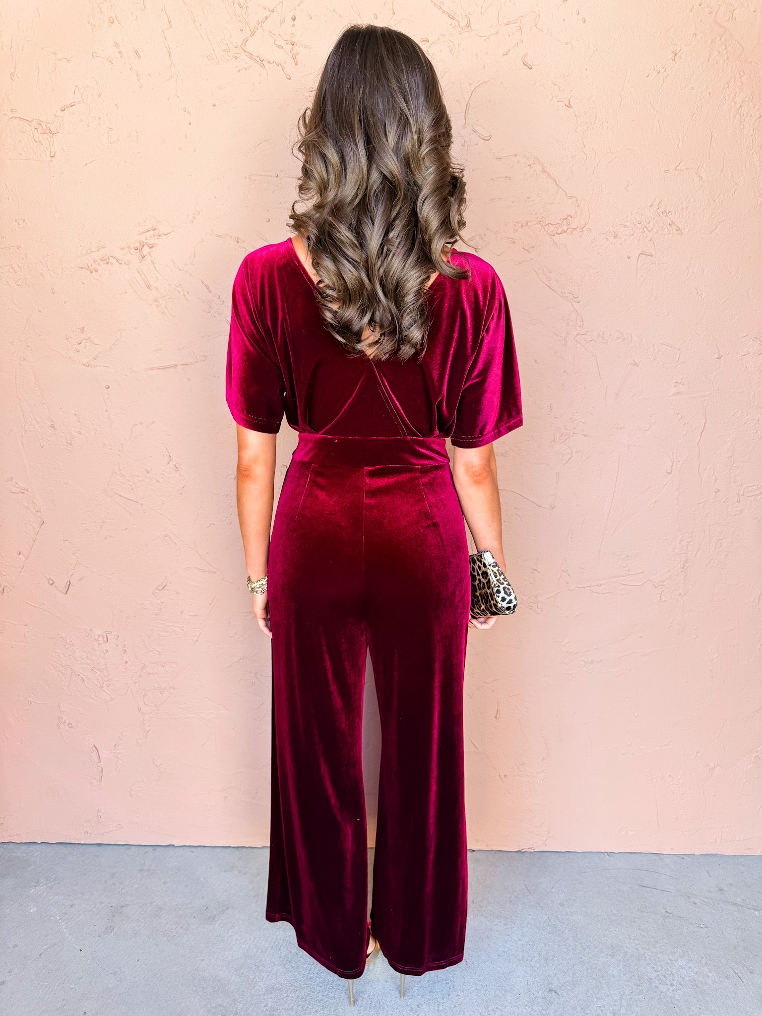 Soft Crush V Neck Velvet Jumpsuit