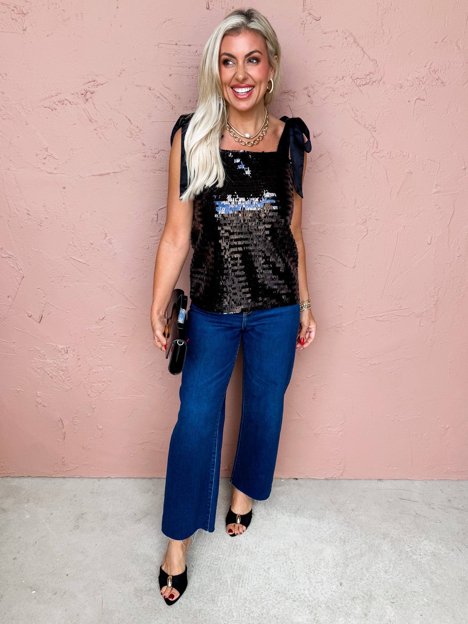 Elenor Sequin Shoulder Tie Top