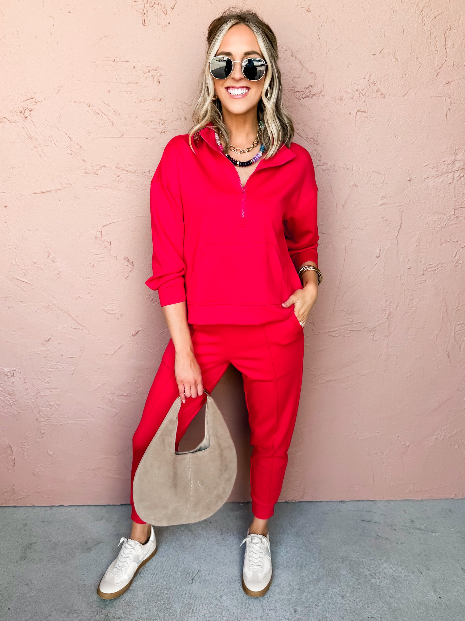 Kamryn Half Zip And Jogger Set-Ruby