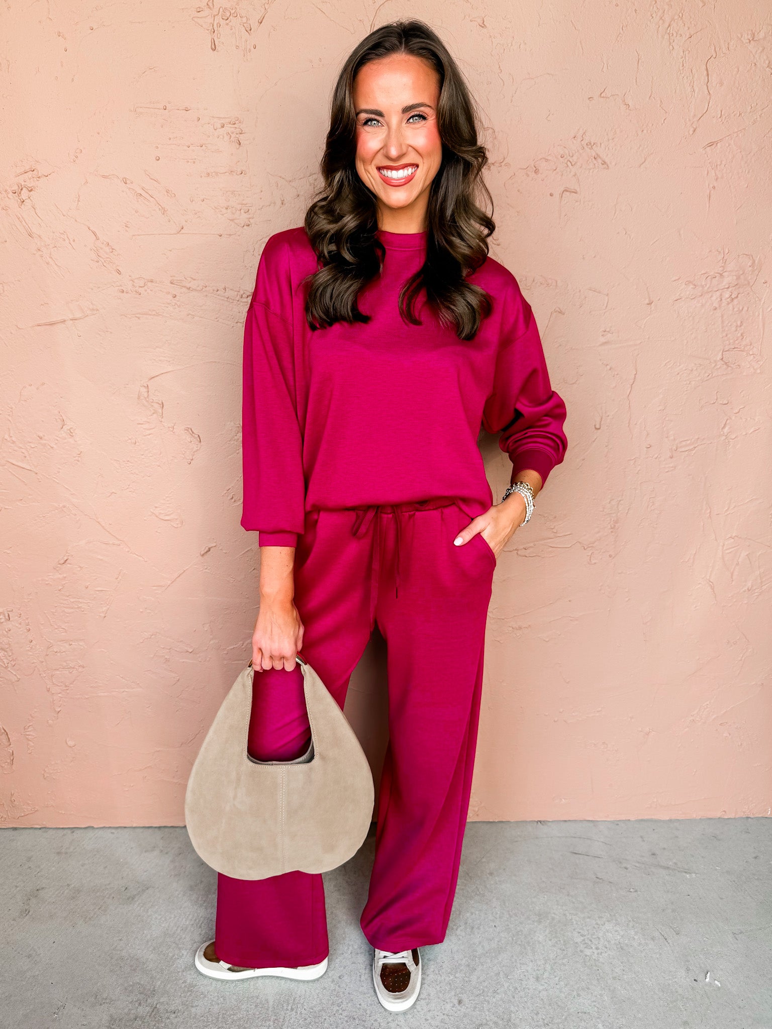 Limitless Crewneck And Pants Set-Burgundy