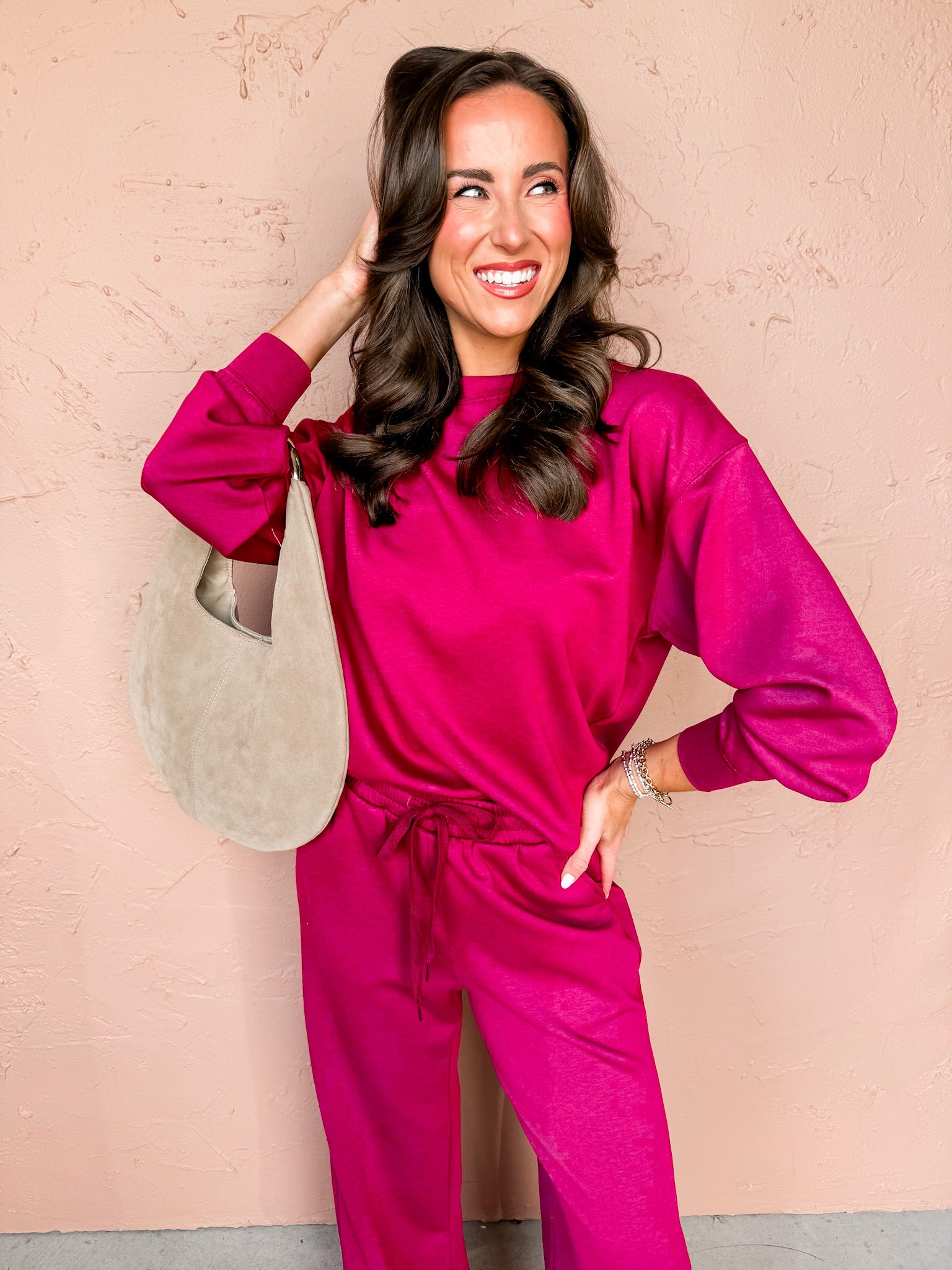 Limitless Crewneck And Pants Set-Burgundy