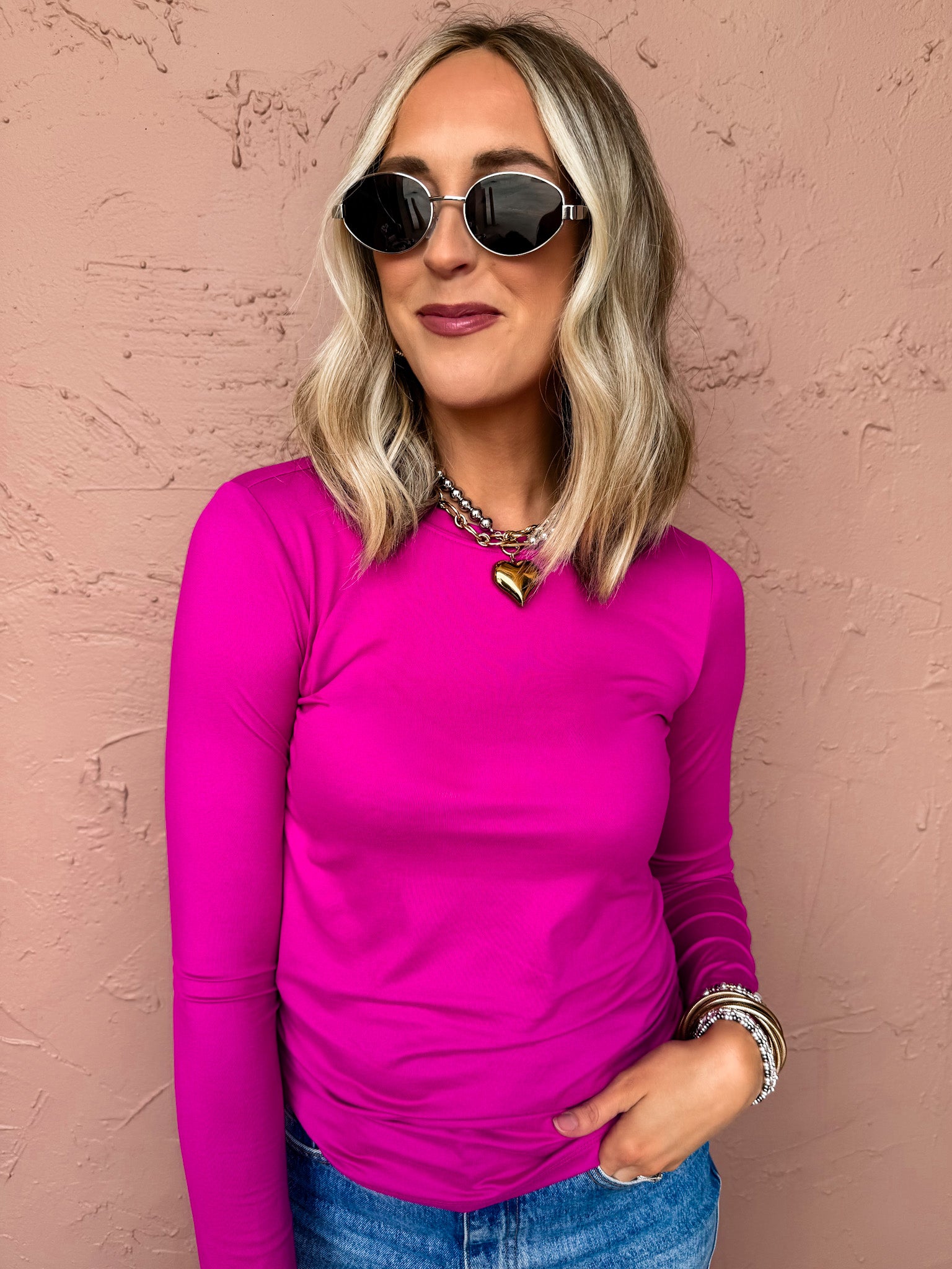 Soft Ease Long Sleeve Top-Magenta