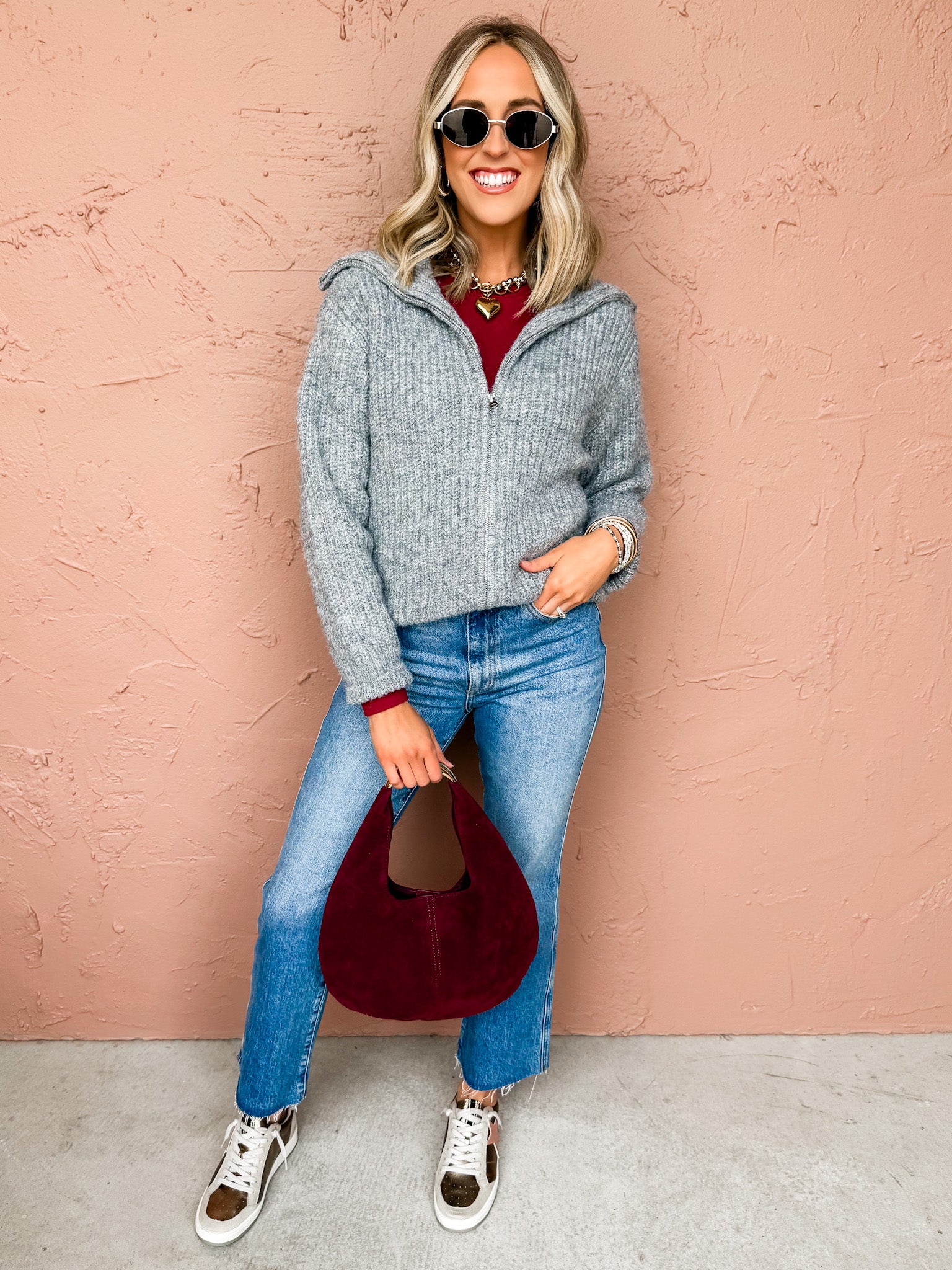 Warm Embrace Full Zip Up Sweater-Grey