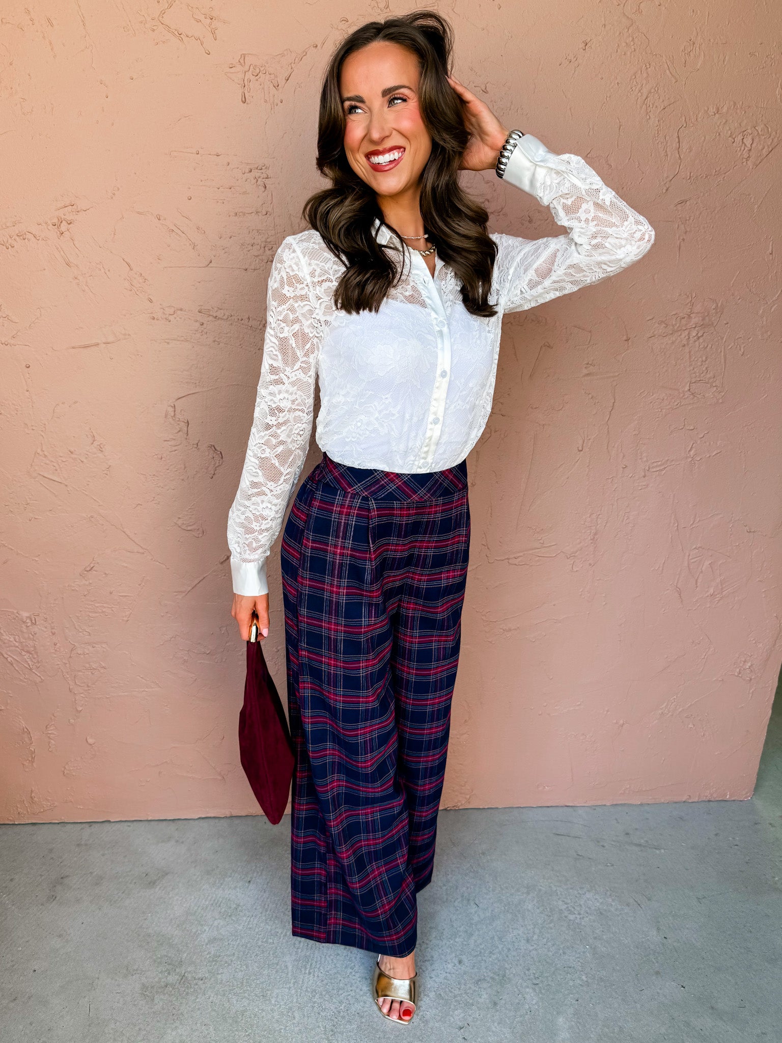 Darcy Long Sleeve Lace Top-White