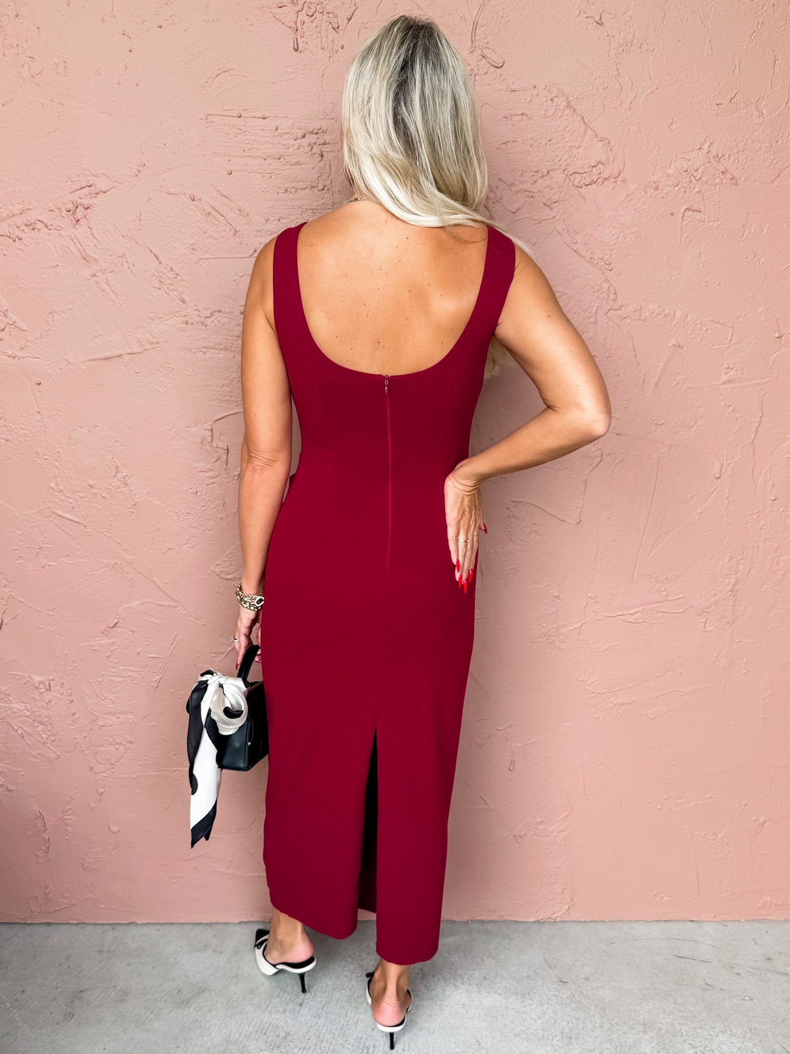 Hazelyn Sleeveless Midi Dress-Burgundy