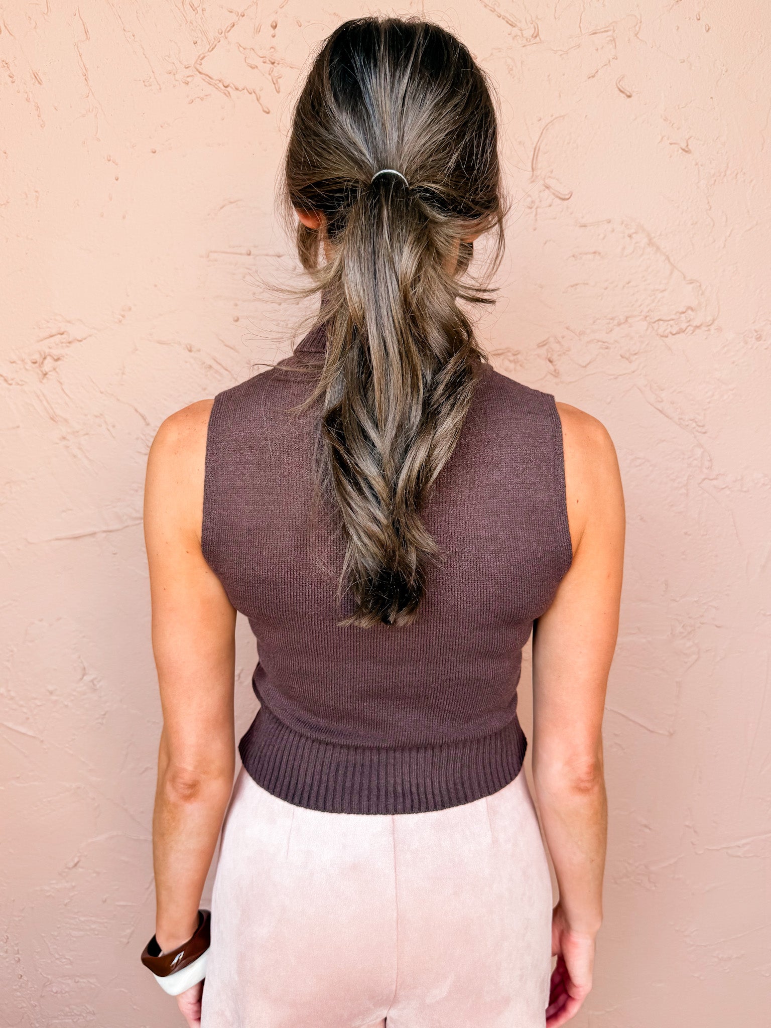 Juno Sleeveless Turtle Neck Sweater-Brown