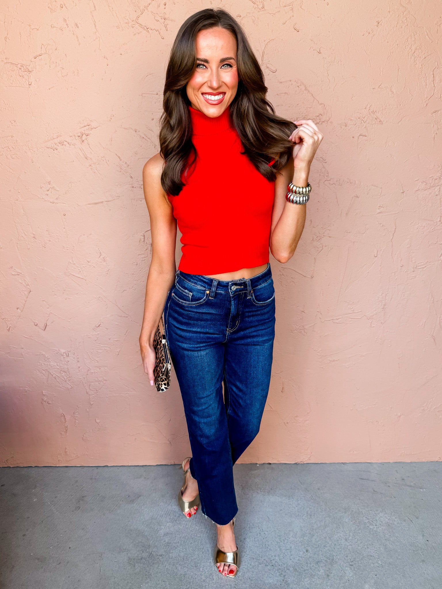 Juno Sleeveless Turtle Neck Sweater-Red