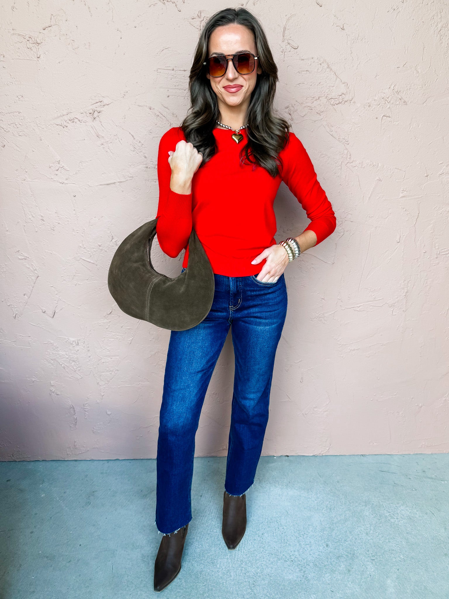 Leni Long Sleeve Top-Red