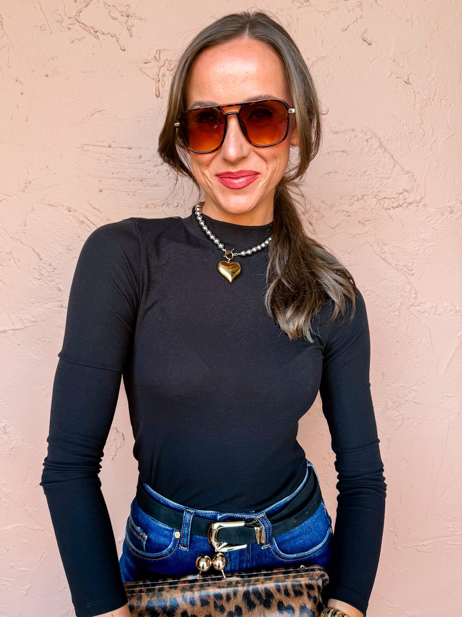 Nora Long Sleeve Mock Neck Top-Black