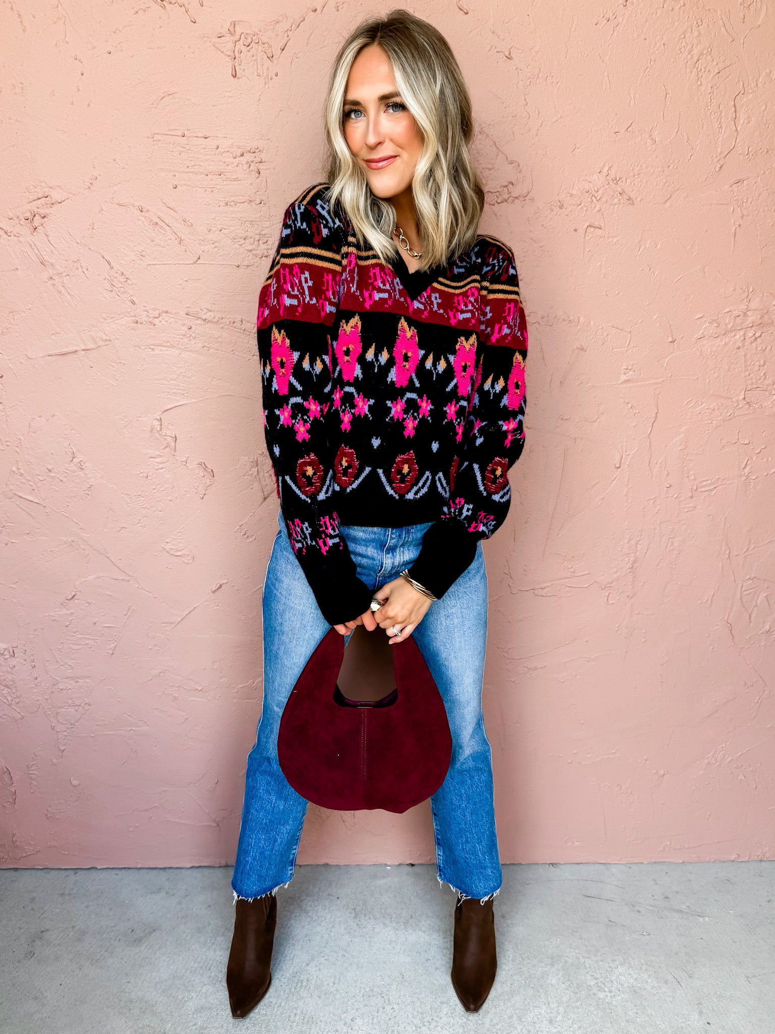 Rosie Floral V Neck Sweater