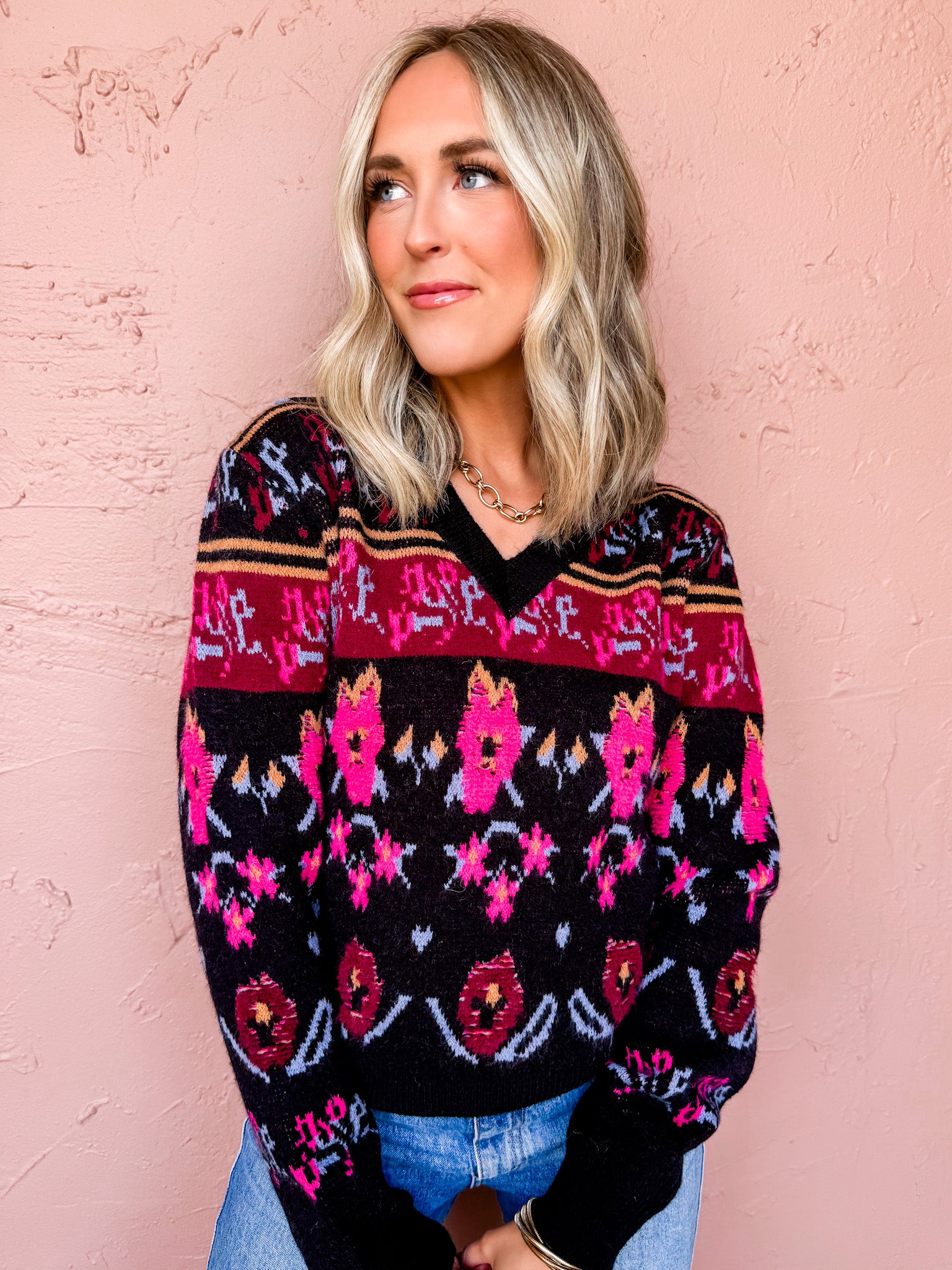 Rosie Floral V Neck Sweater