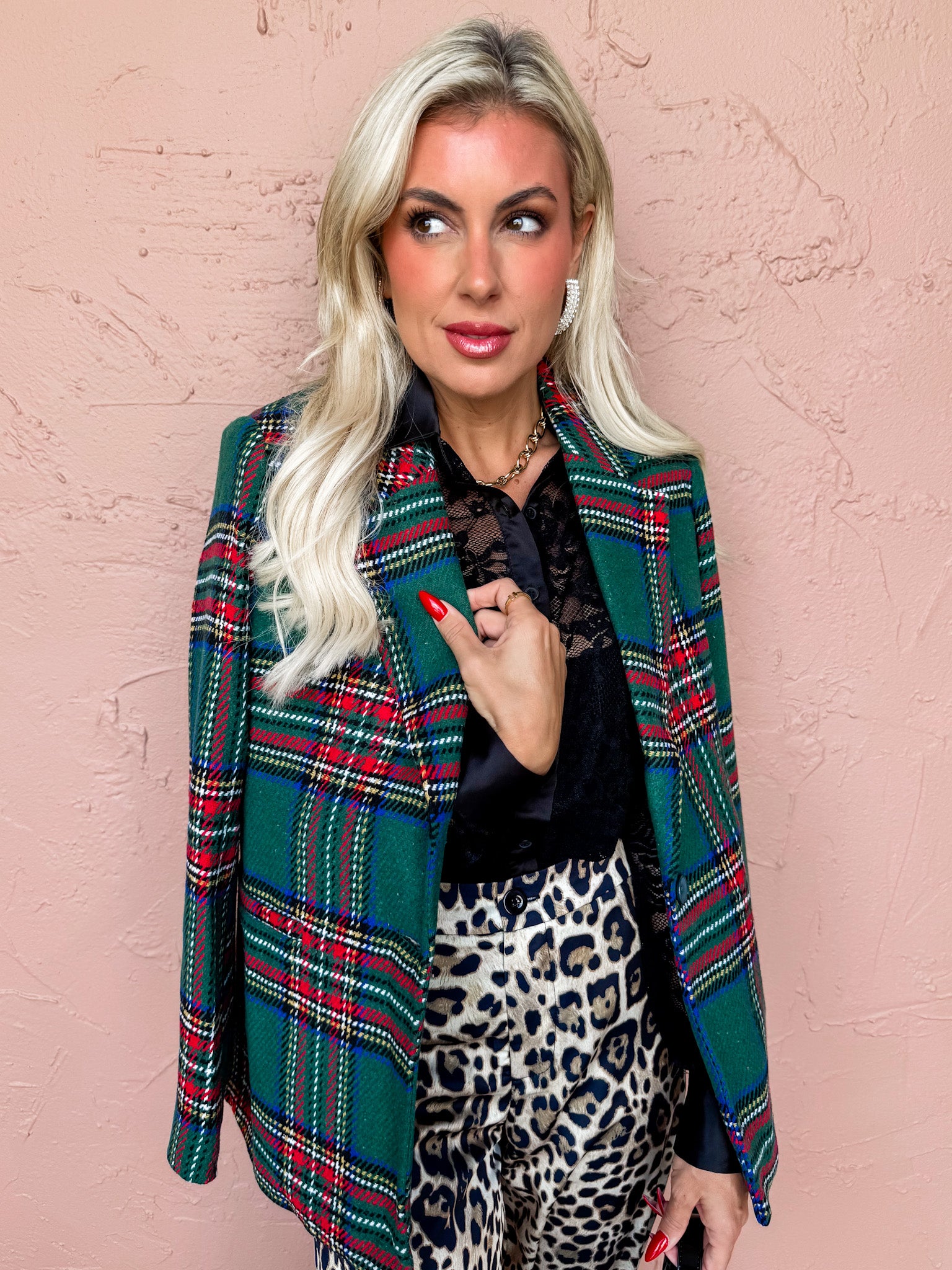 Standards Button Front Plaid Blazer