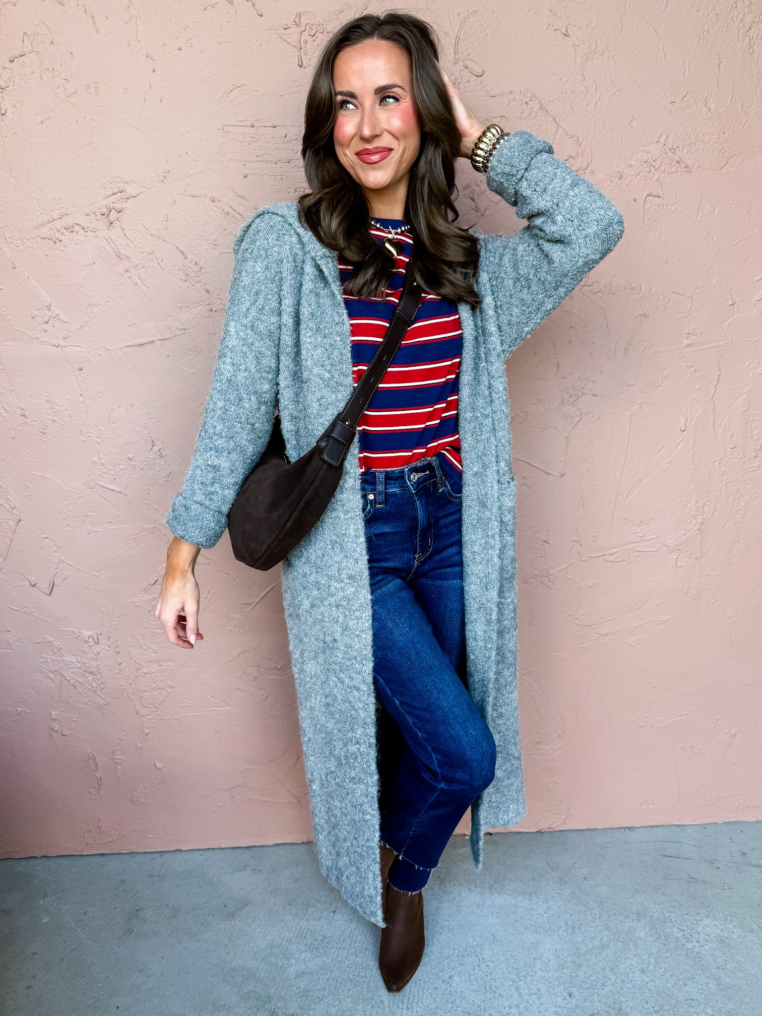 Whispered Warmth Long Knit Cardigan-Grey