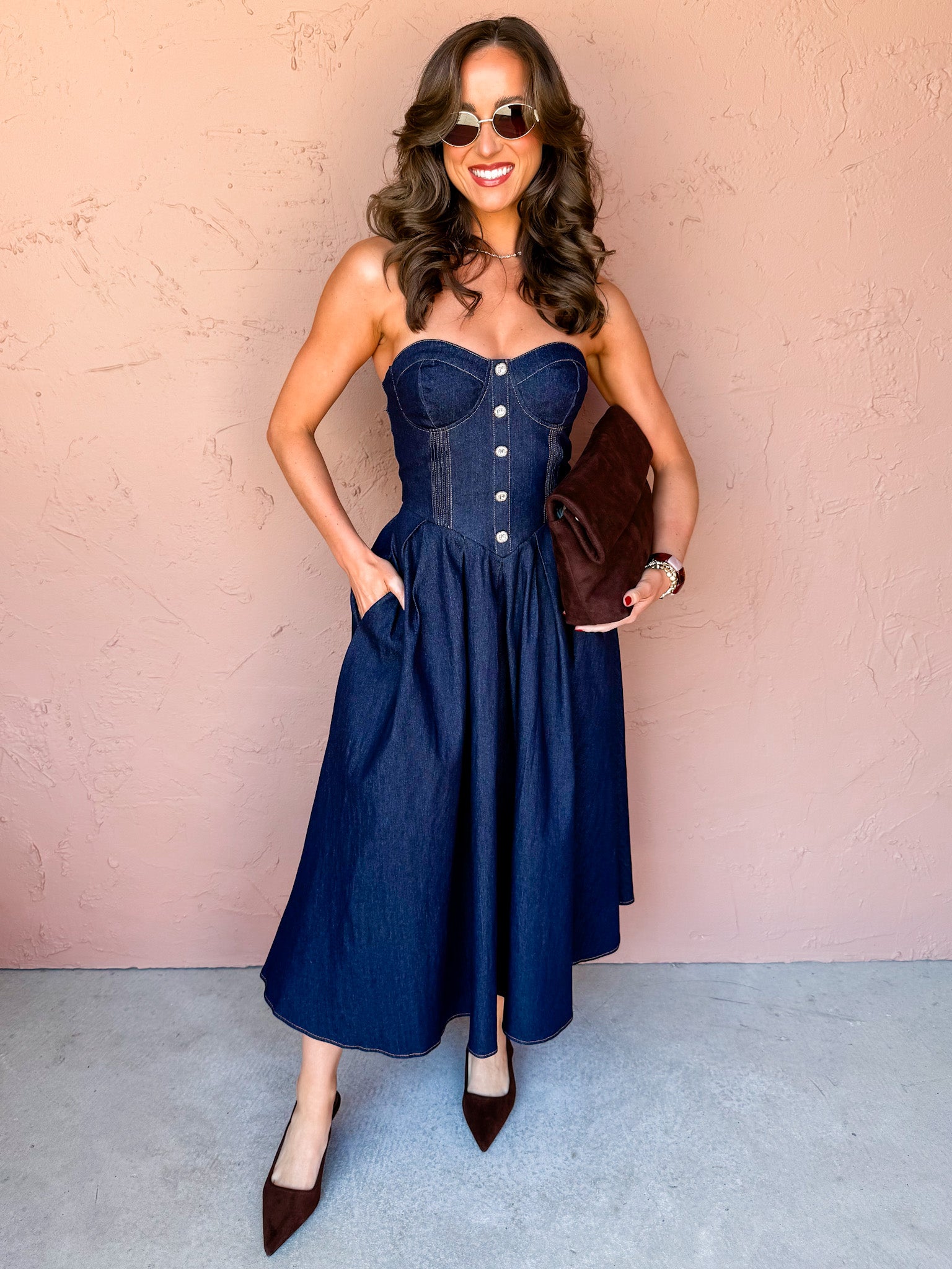 Arabella Strapless Denim Midi Dress