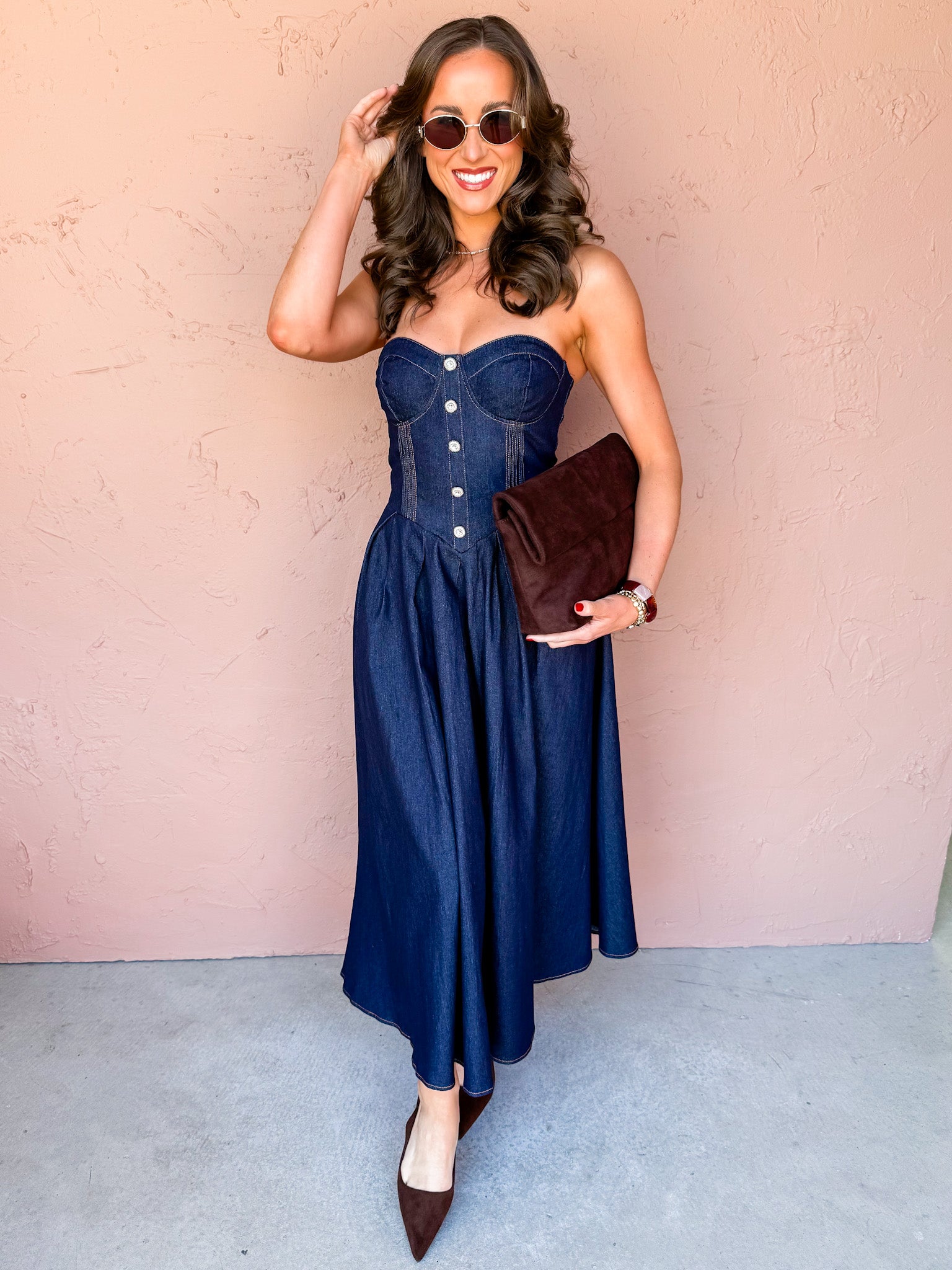 Arabella Strapless Denim Midi Dress