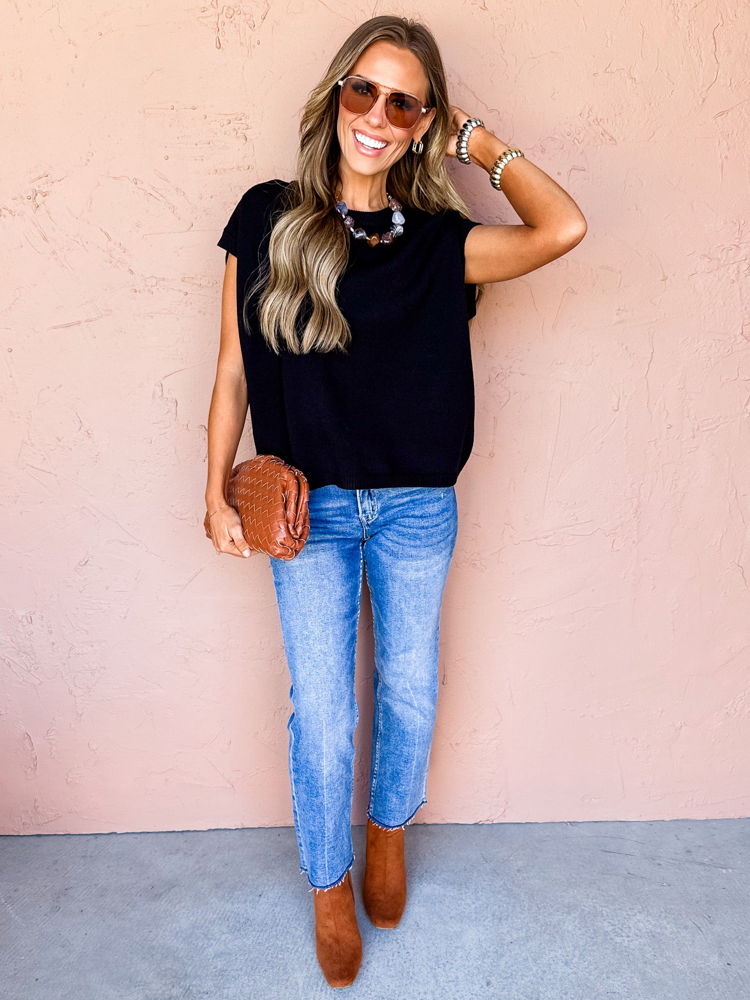 Brooks Oversized Viscose Sweater Vest-Black