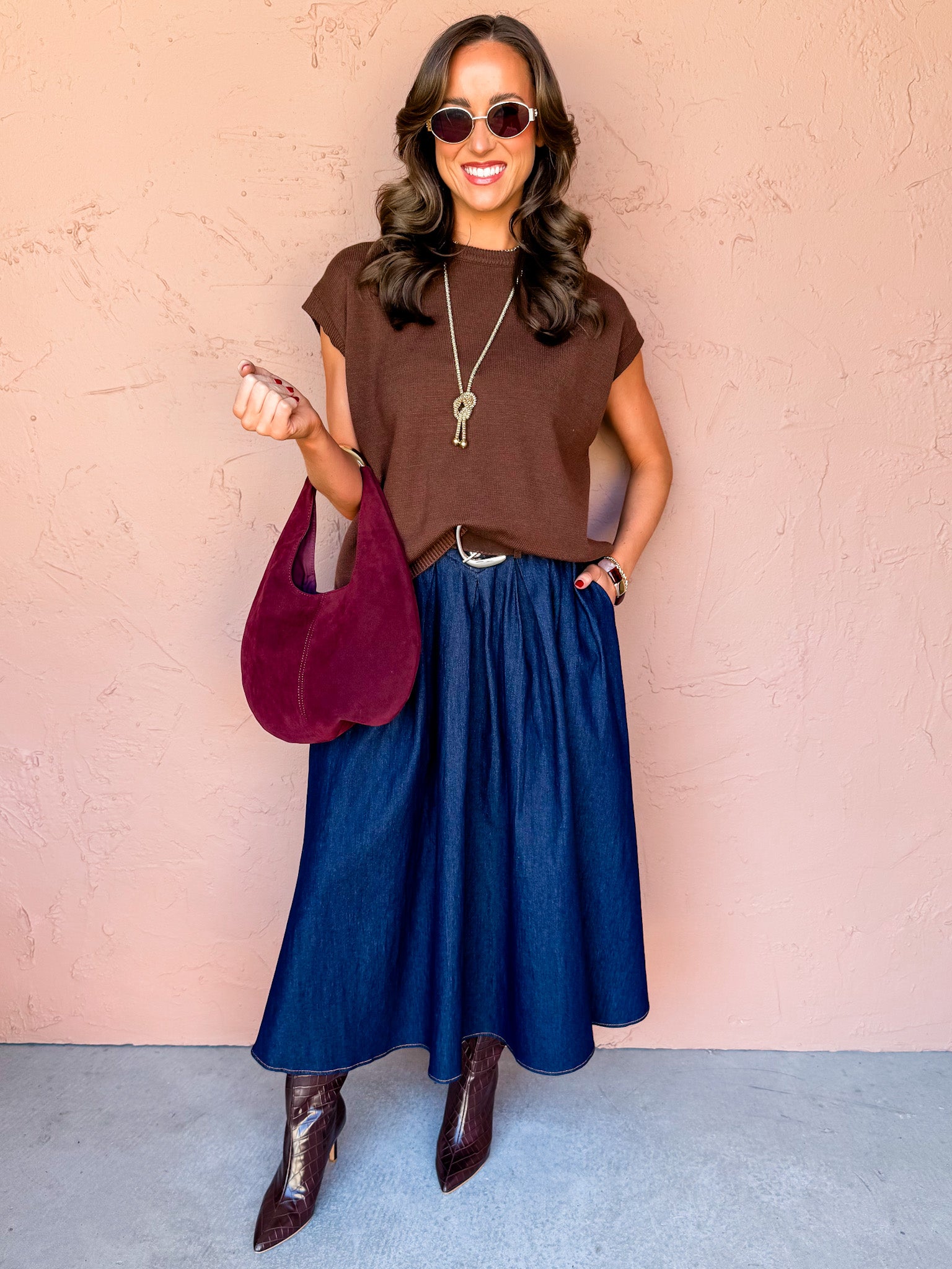 Brooks Oversized Viscose Sweater Vest-Brown