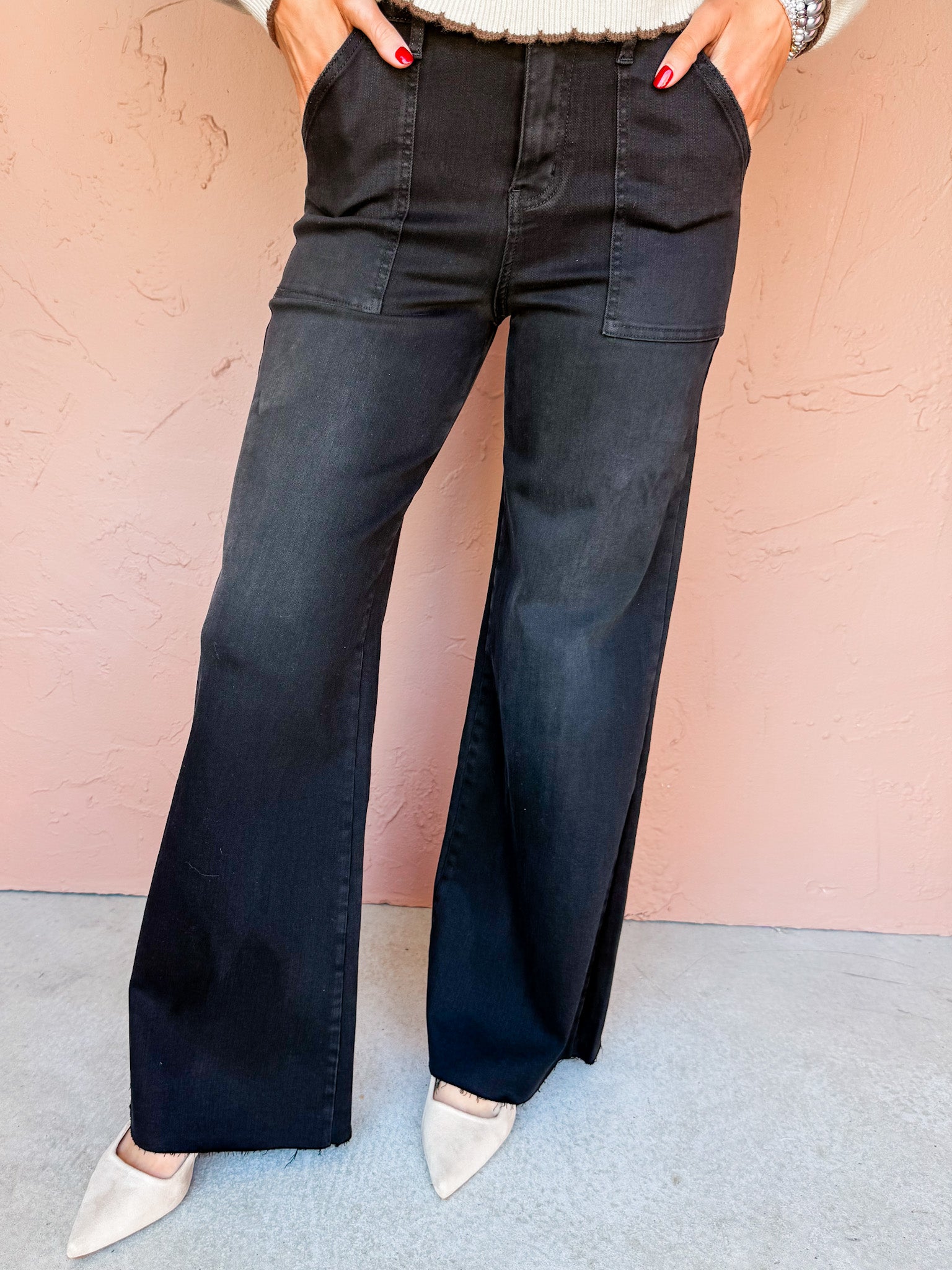 Detroit High Rise Wide Leg Jeans-Black Rock