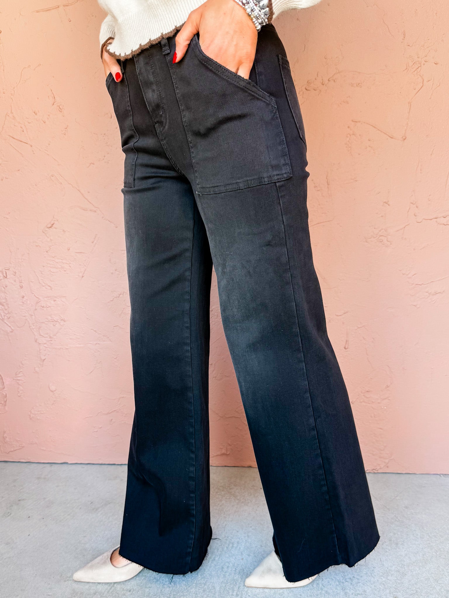 Detroit High Rise Wide Leg Jeans-Black Rock