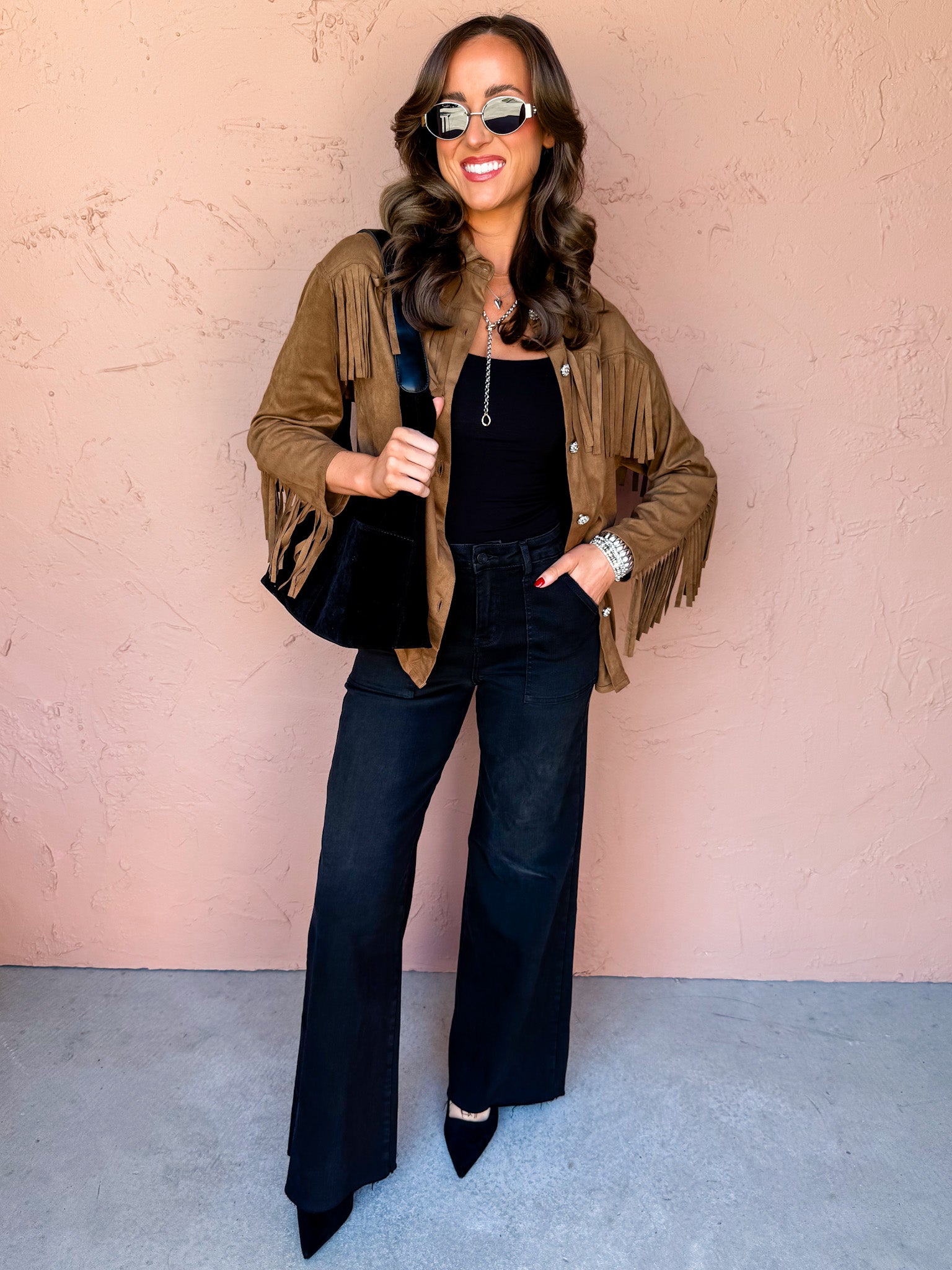 Own It Suede Fringe Shacket