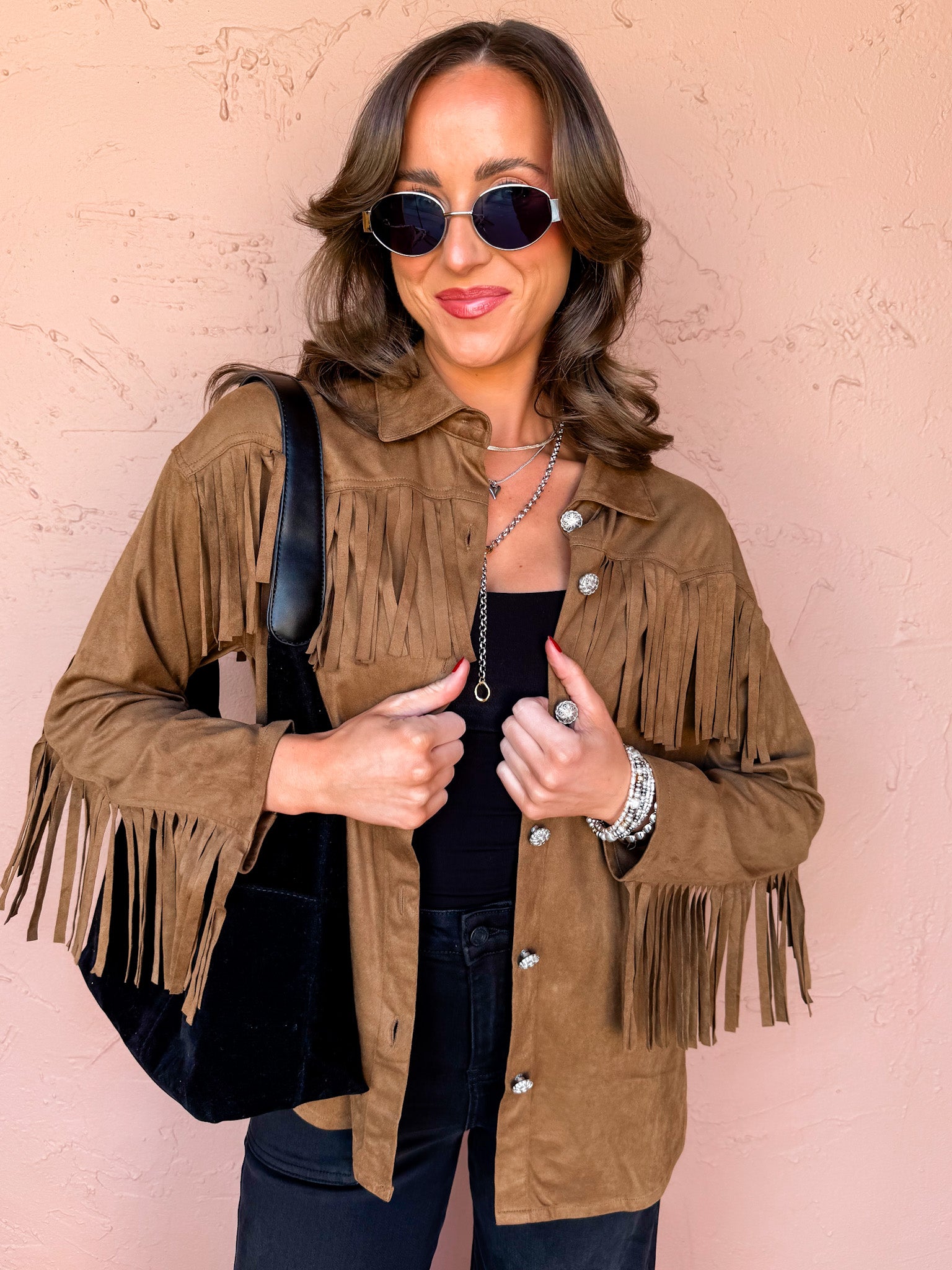 Own It Suede Fringe Shacket