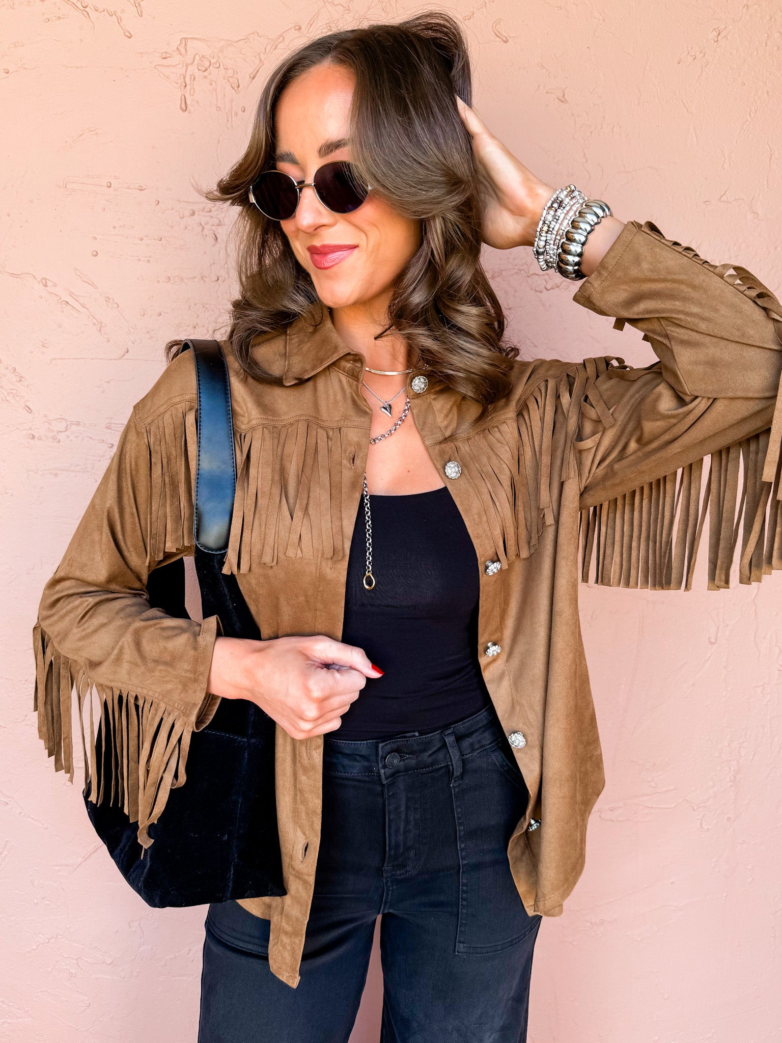 Own It Suede Fringe Shacket
