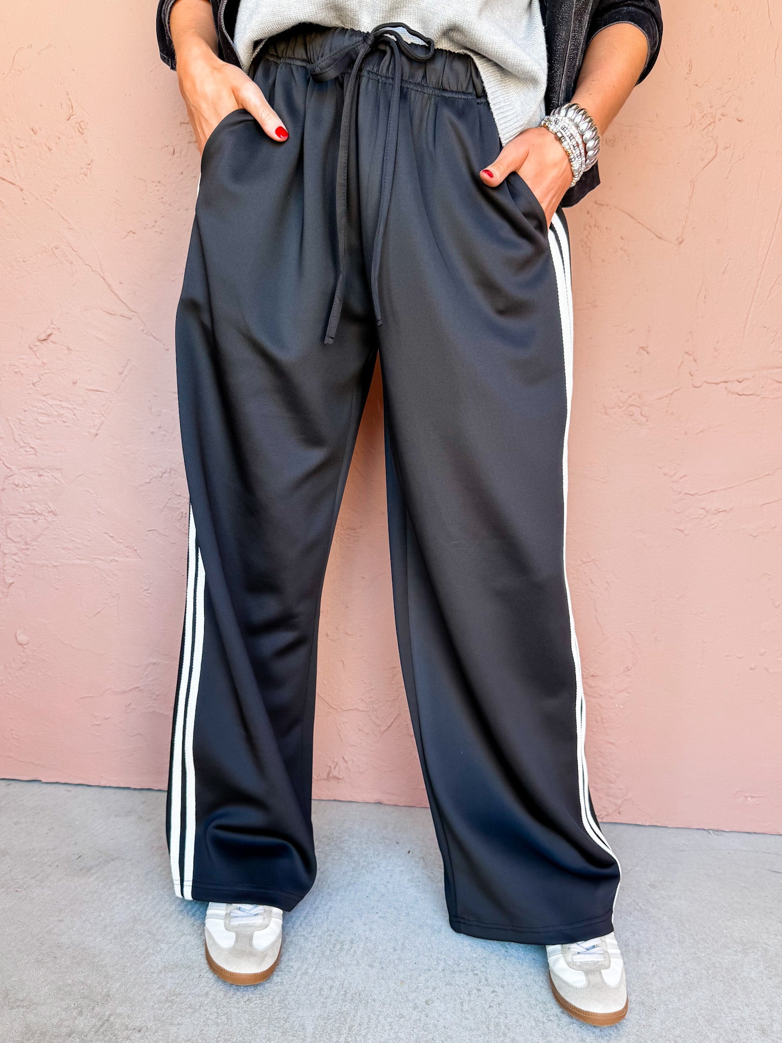 Switch It Up Wide Leg Track Pants-Black