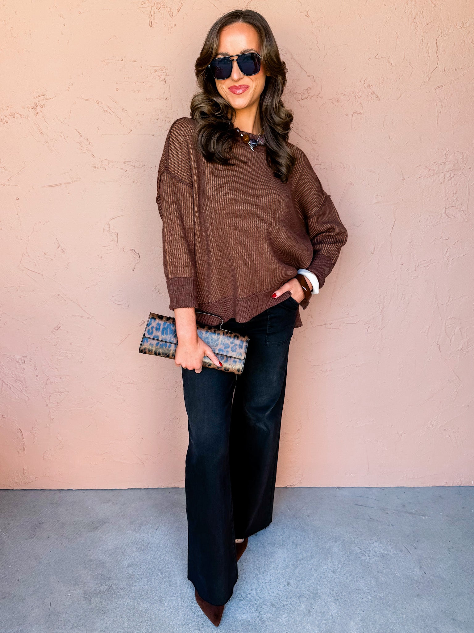 Wren Two Tone Sweater-Brown