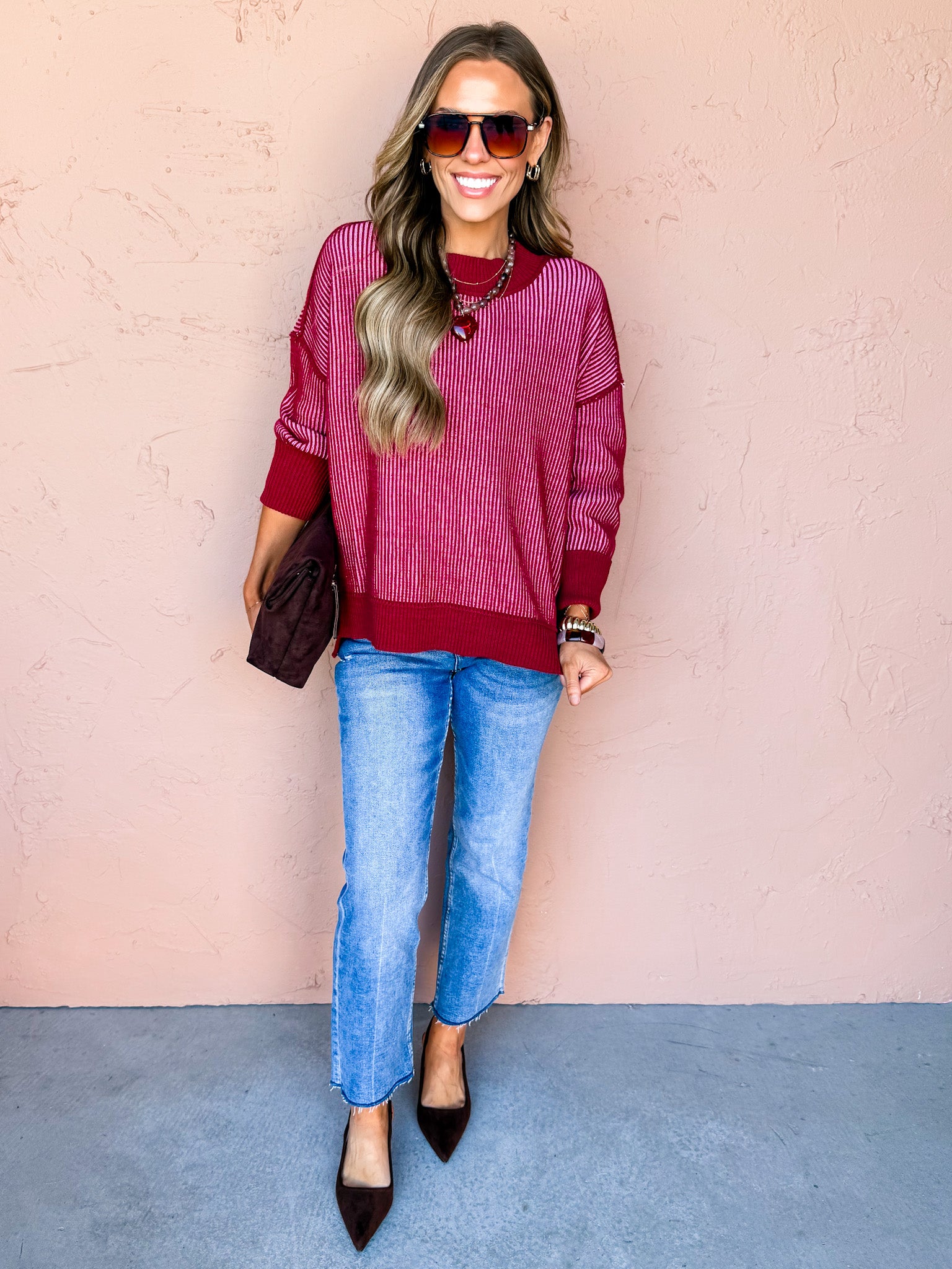 Wren Two Tone Sweater-Burgundy