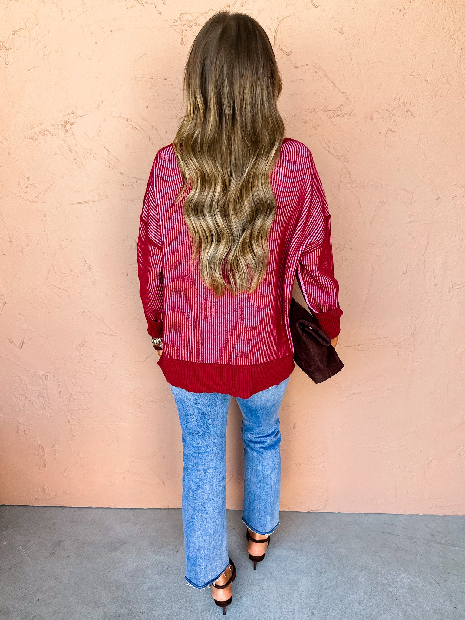 Wren Two Tone Sweater-Burgundy