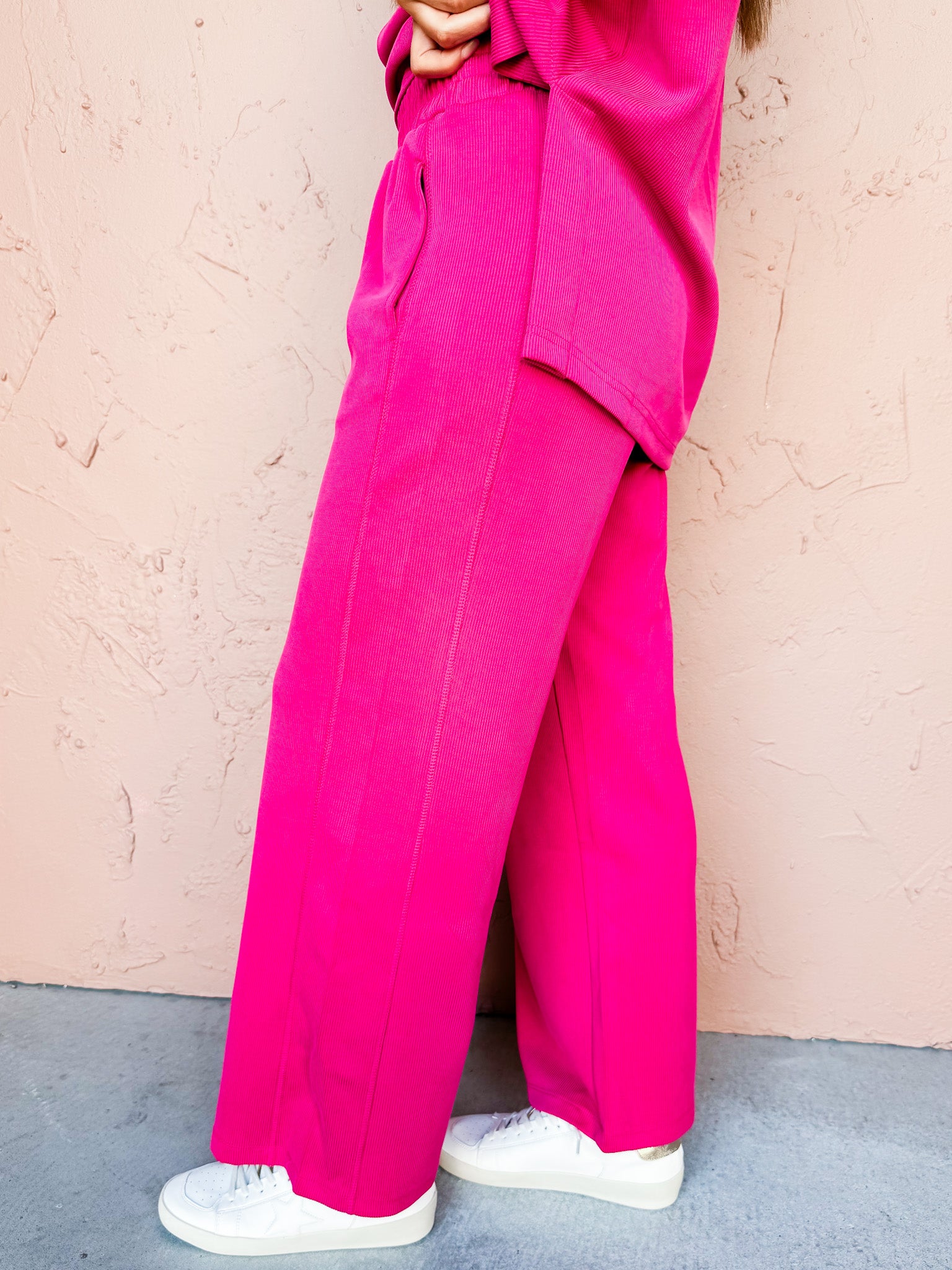 Modern Motion Rib Wide Leg Pants-Dark Pink