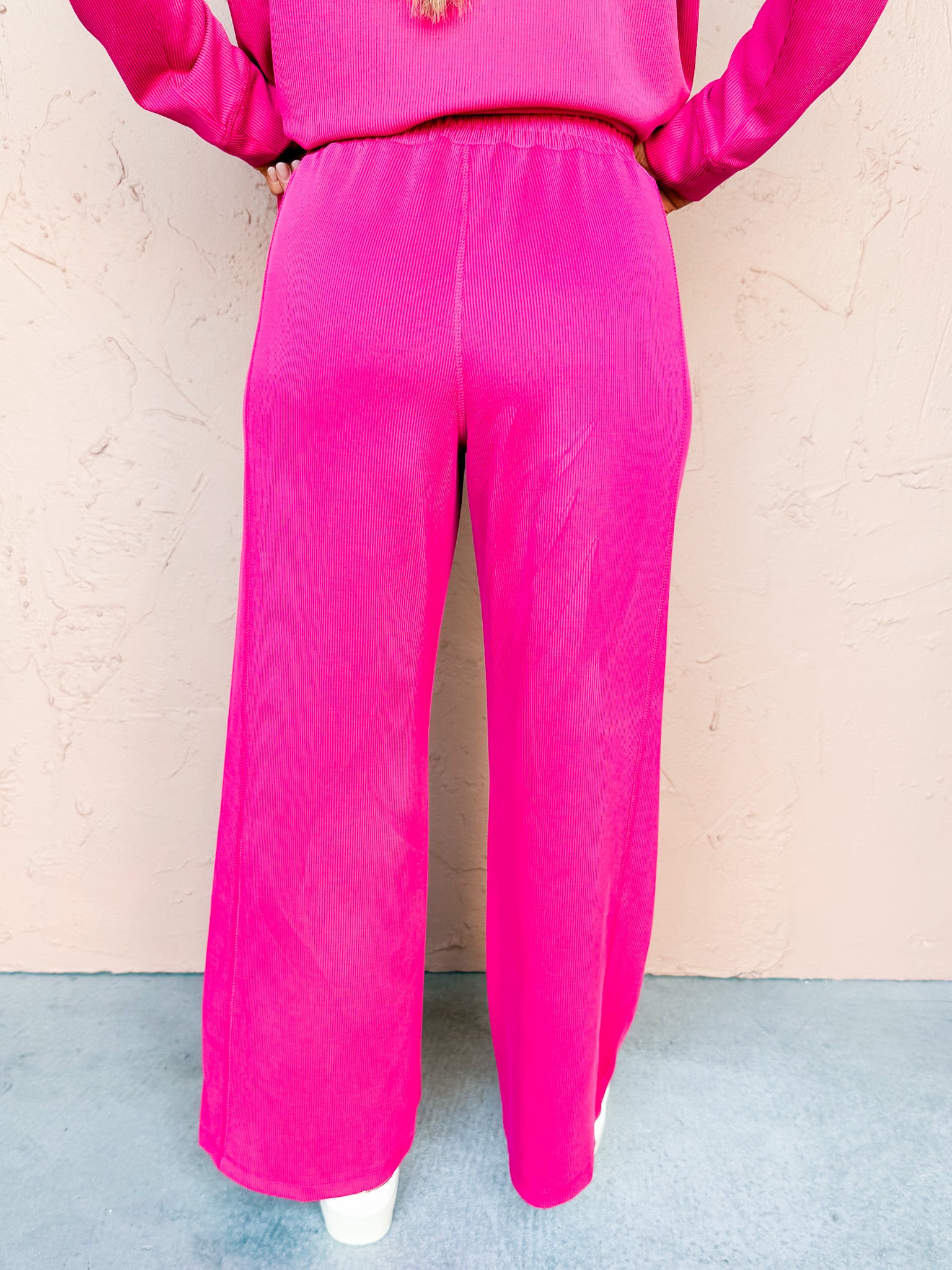 Modern Motion Rib Wide Leg Pants-Dark Pink