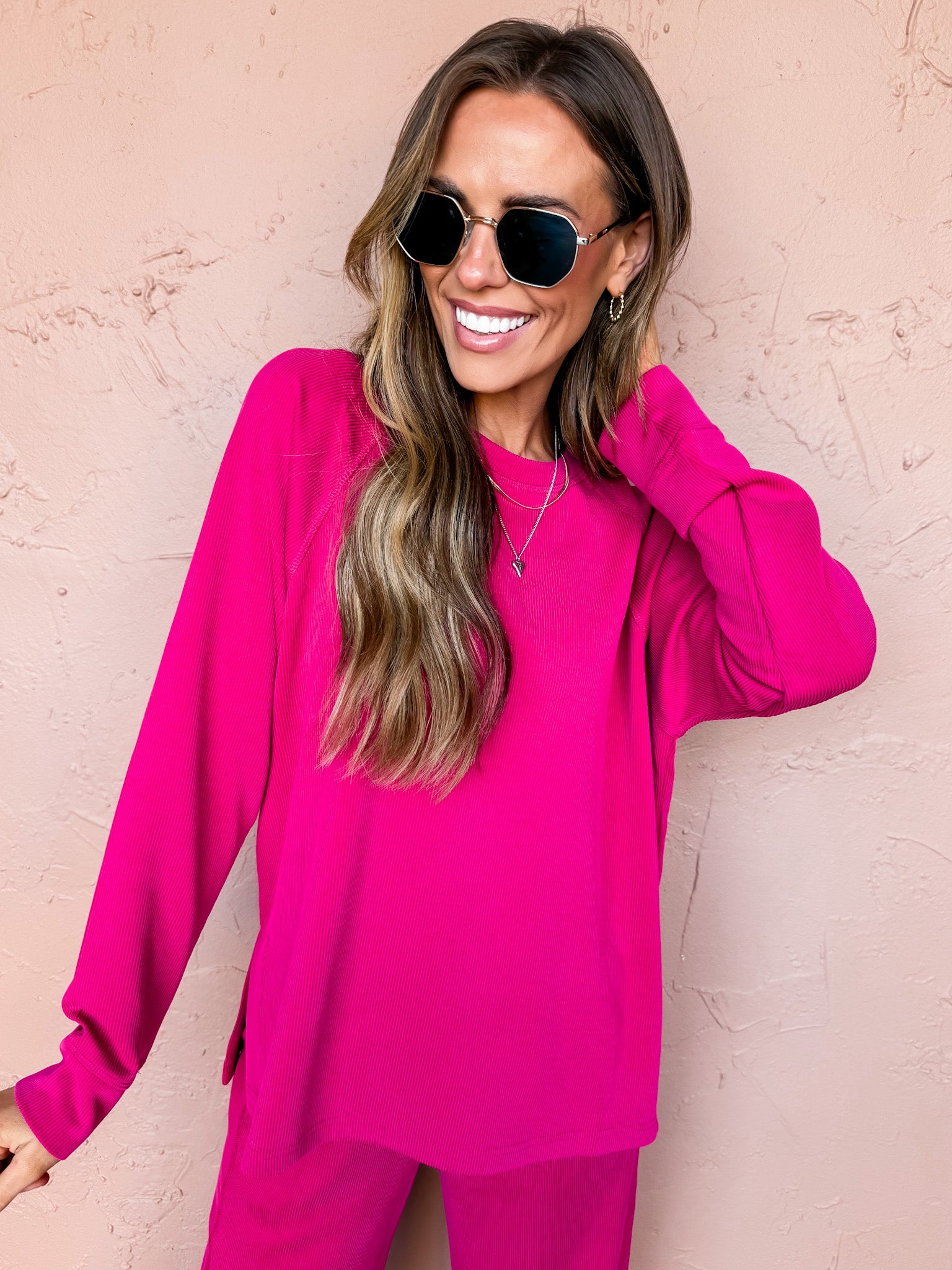 Modern Motion Ribbed Top-Dark Pink