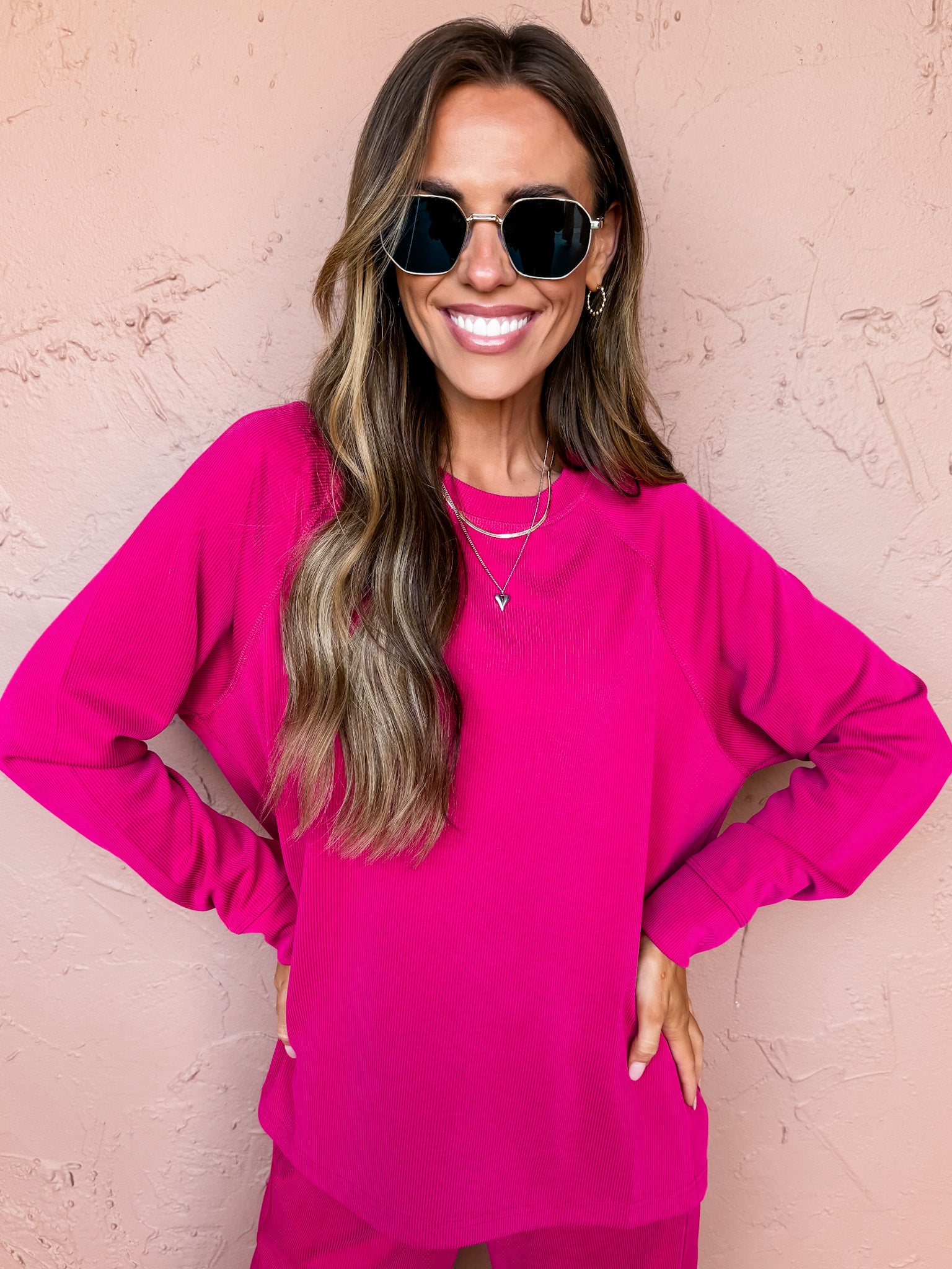 Modern Motion Ribbed Top-Dark Pink