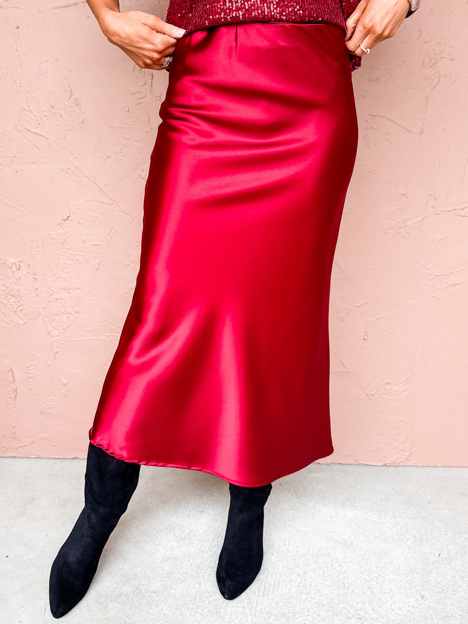 Aniston Slip Midi Skirt-Burgundy