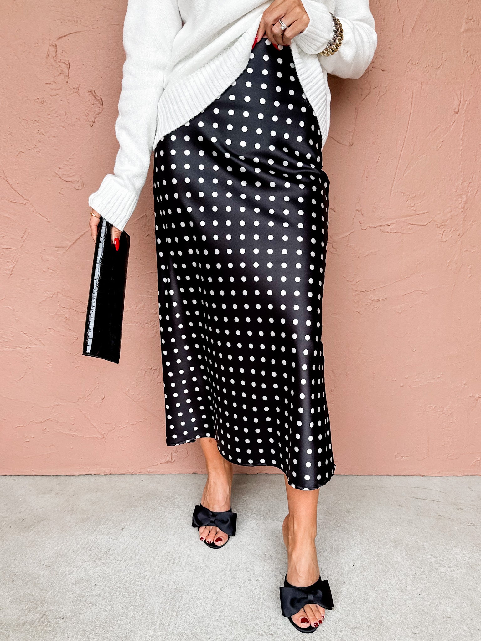 Aniston Slip Midi Skirt-Polka Dot