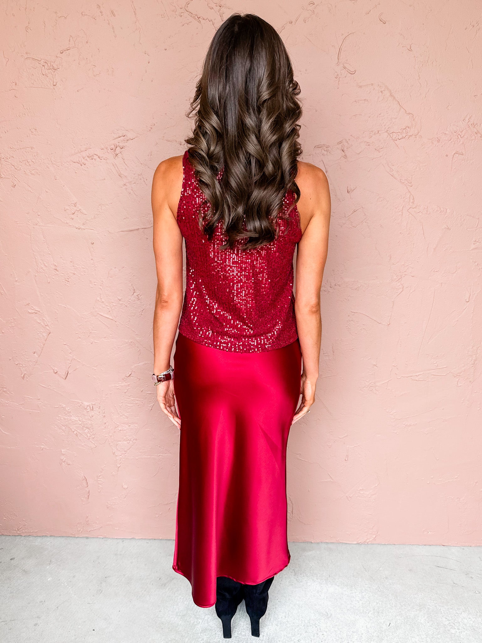 Aniston Slip Midi Skirt-Burgundy