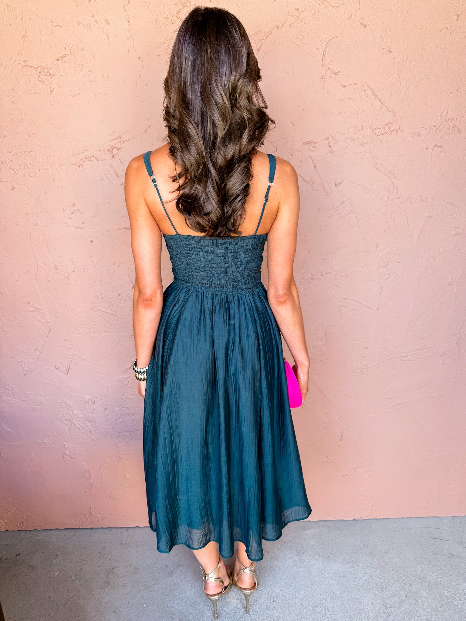 Ava Square Neck Midi Dress-Green