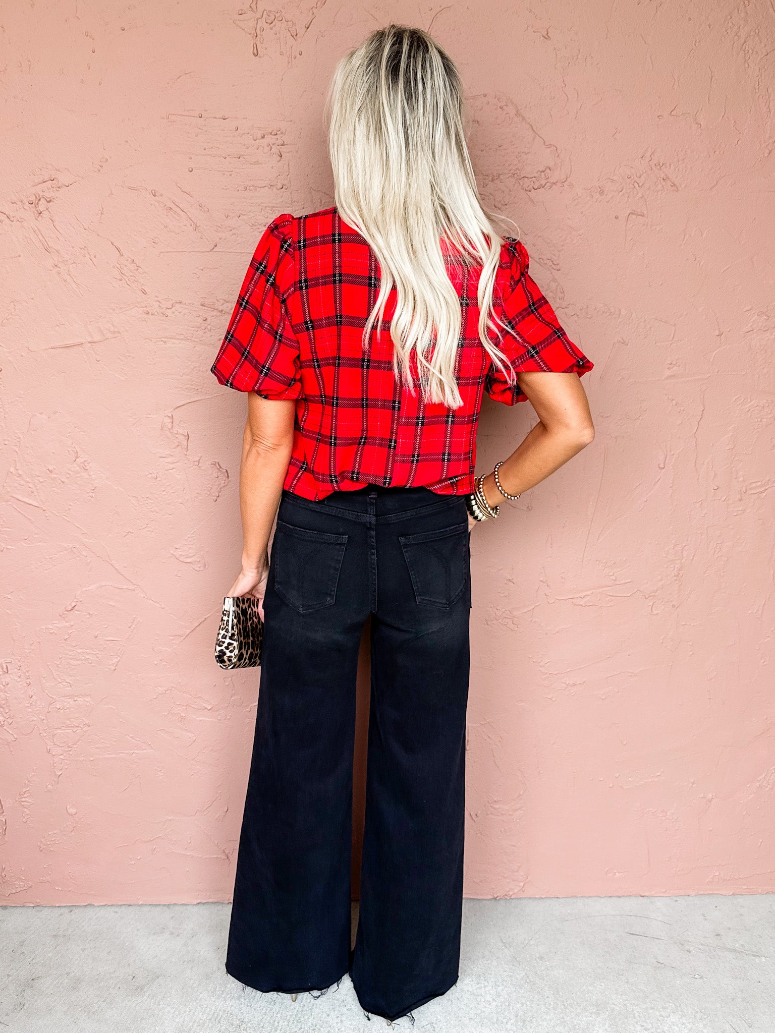 Cassandra Plaid Split Neck Blouse