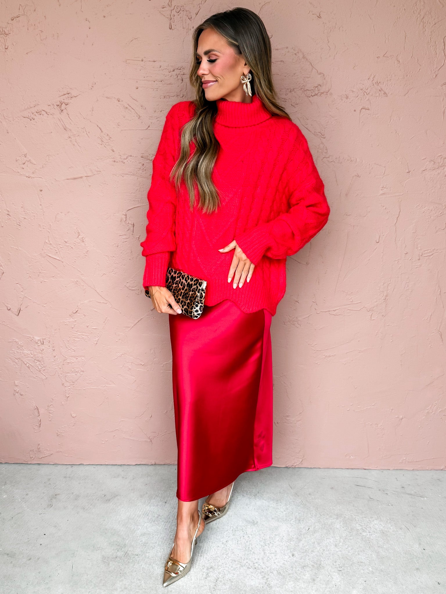 Aniston Slip Midi Skirt-Red