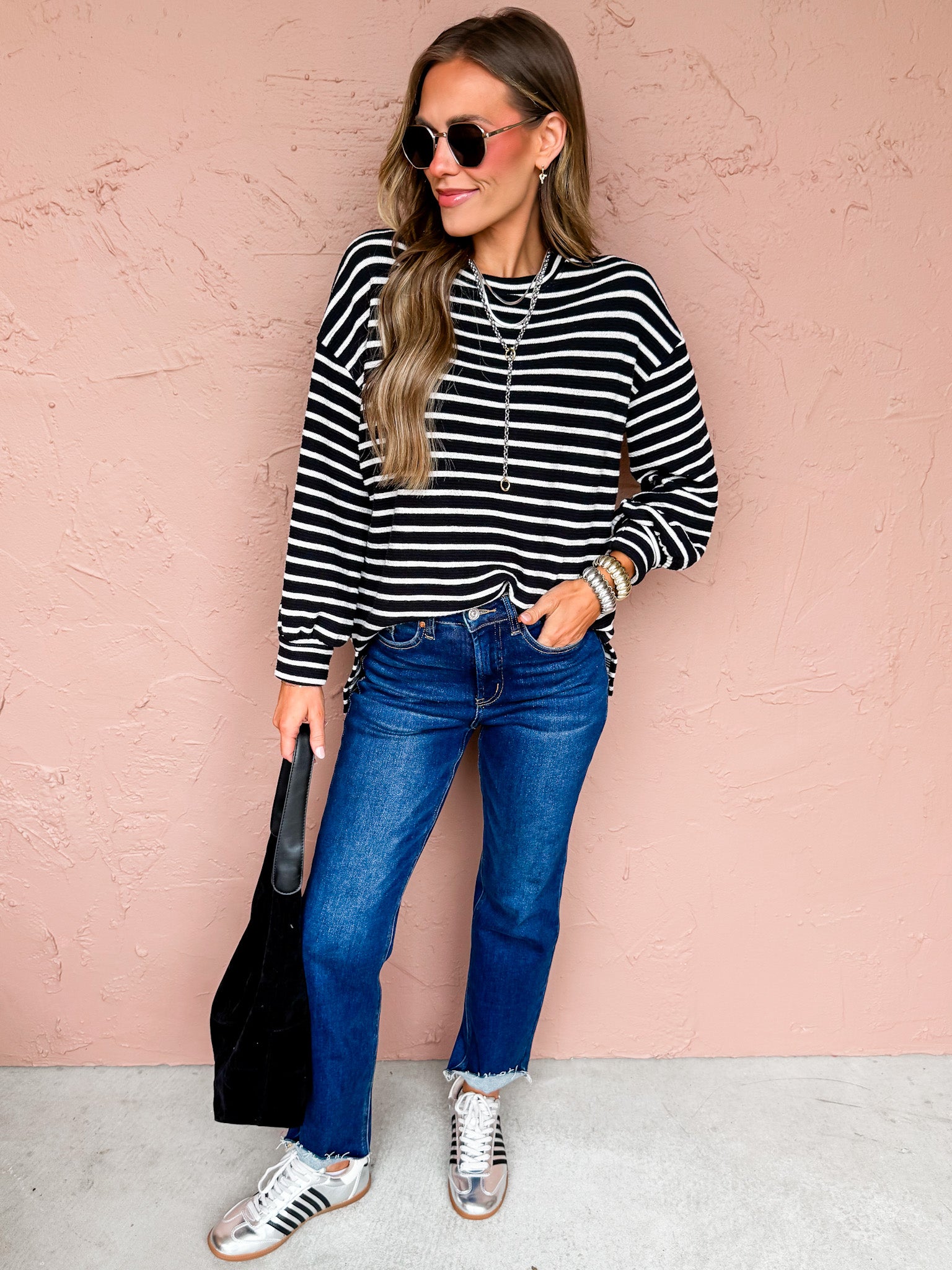 Nellie Striped Sweater-Black