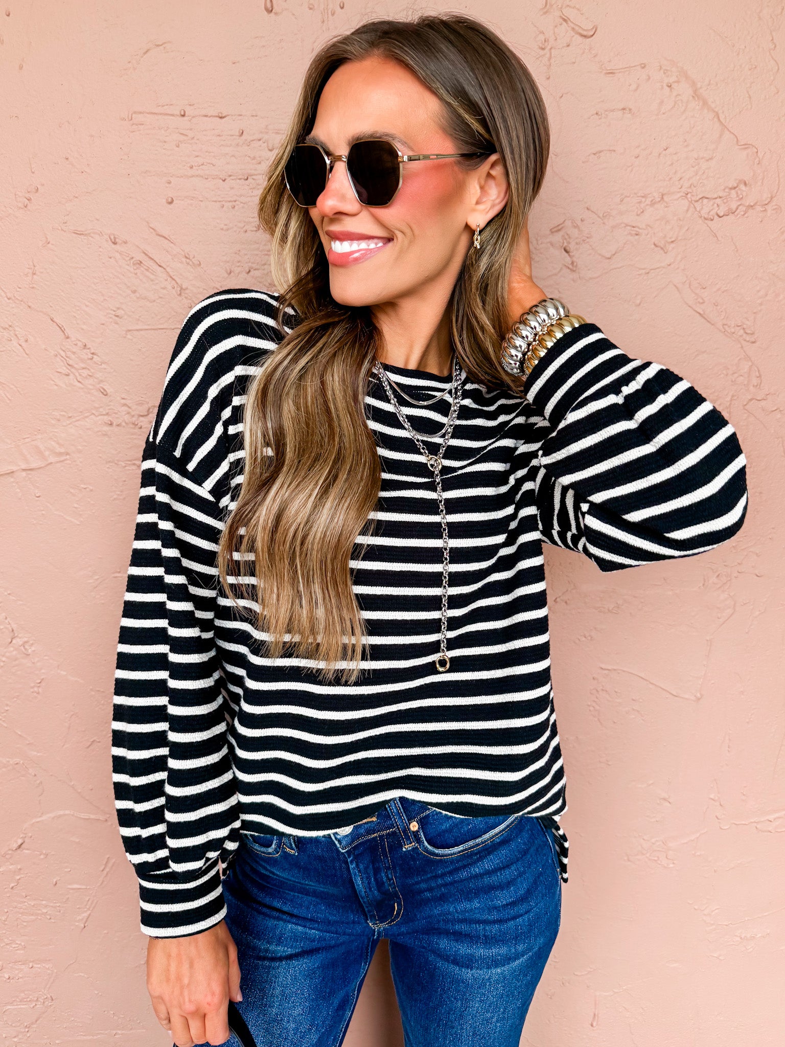 Nellie Striped Sweater-Black