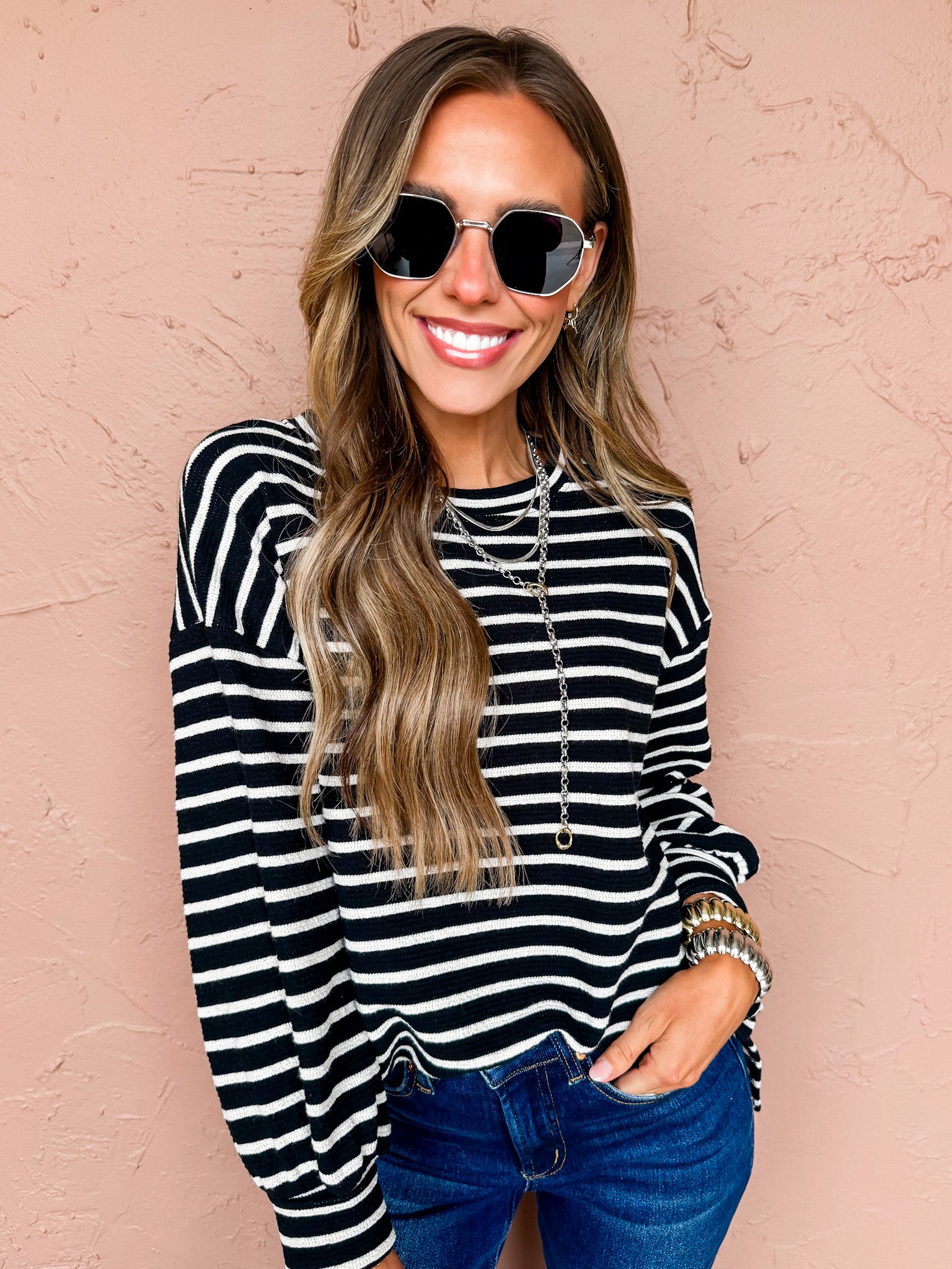 Nellie Striped Sweater-Black