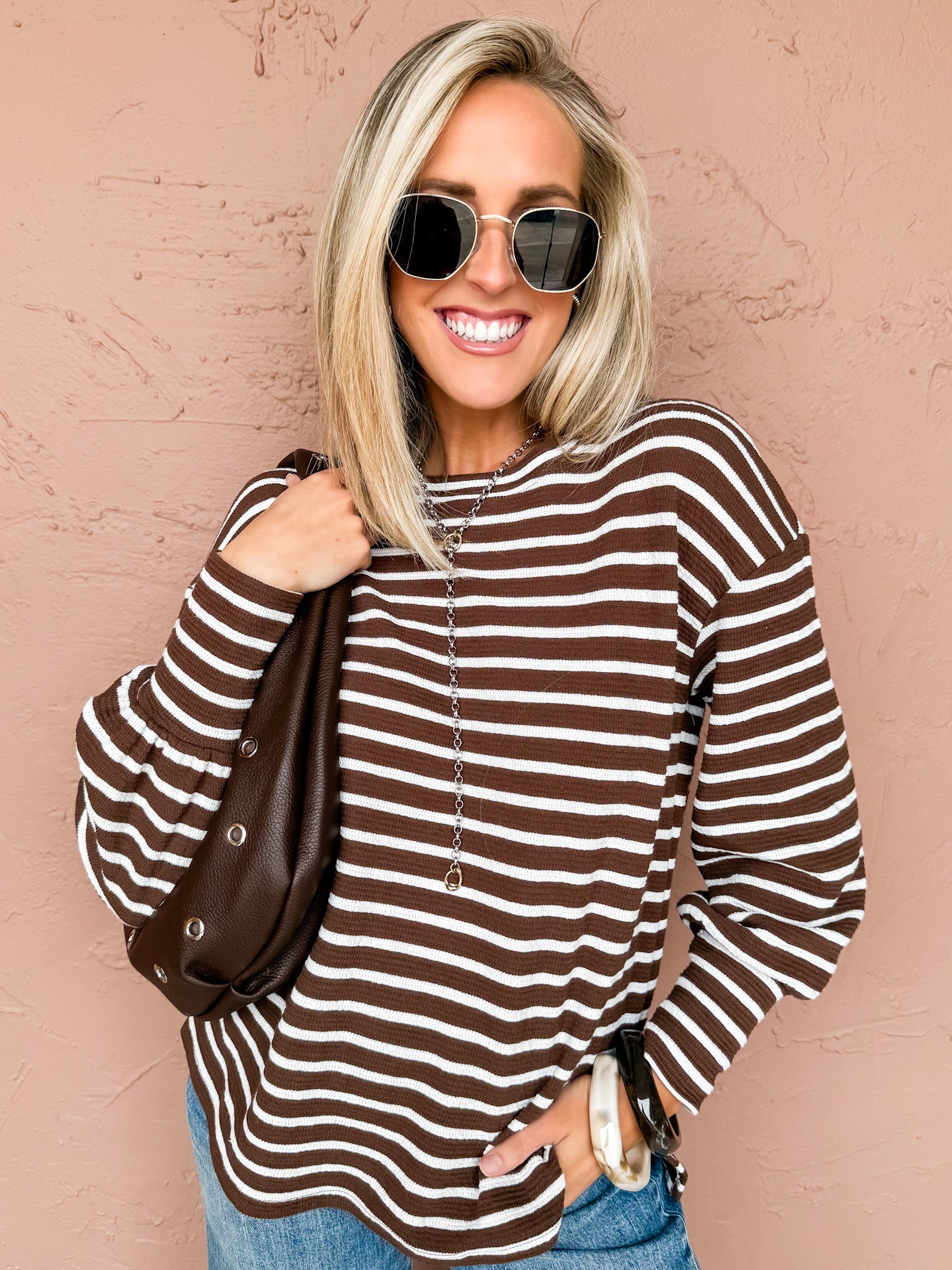 Nellie Striped Sweater-Brown